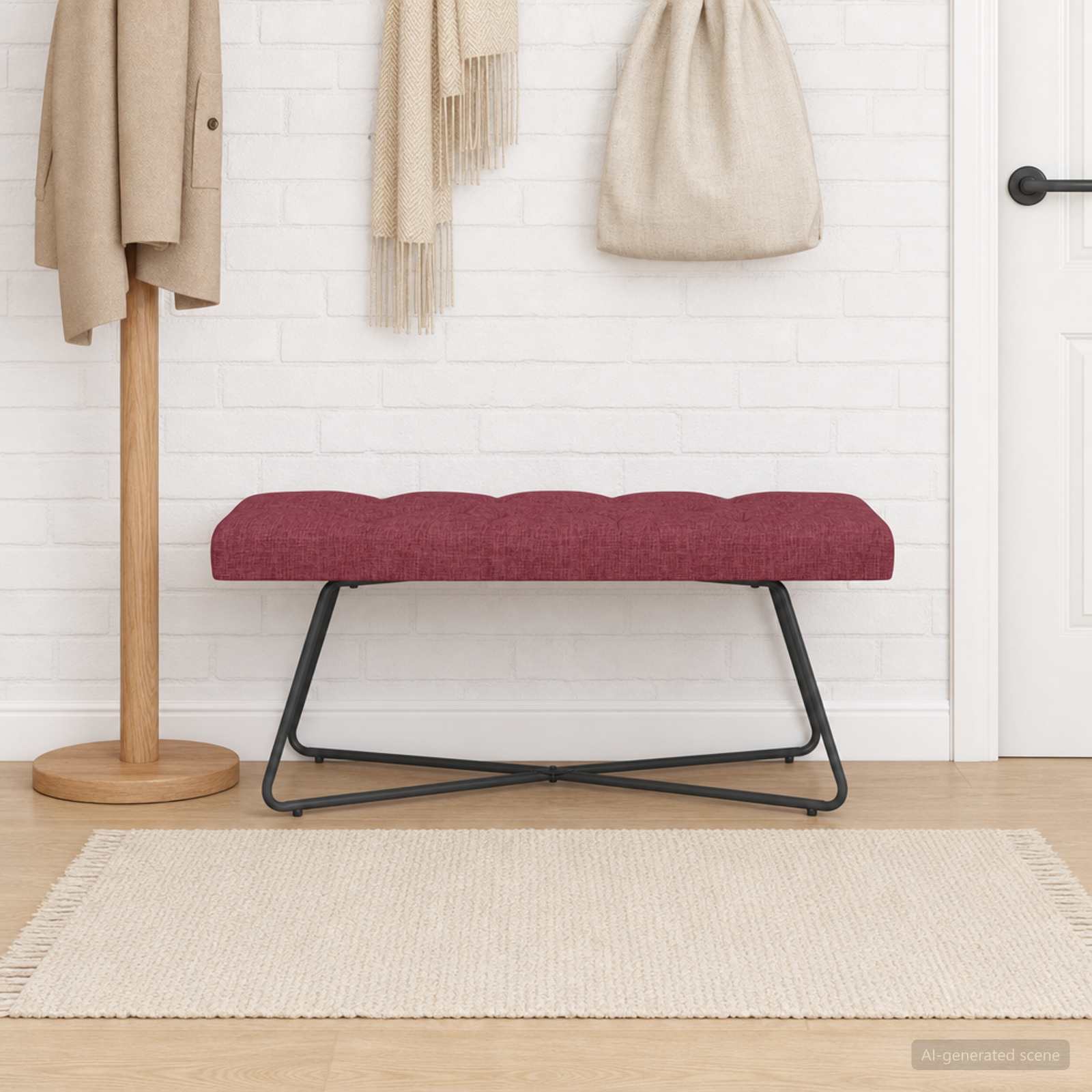 Klupa s gumbastim tkanjem Vinska crvena 110 x 40 x 46 cm