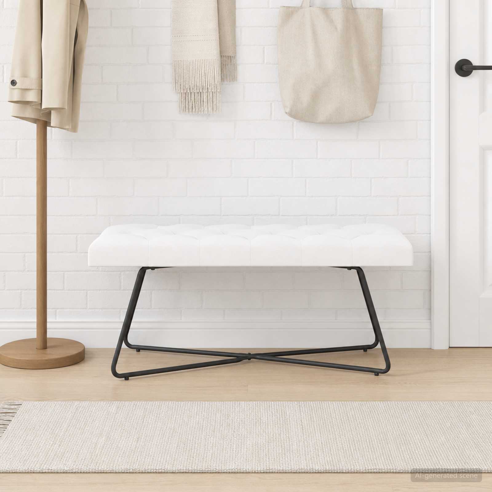 Klupa s gumbastim tkanjem Bijela 110 x 40 x 46 cm Tkanina