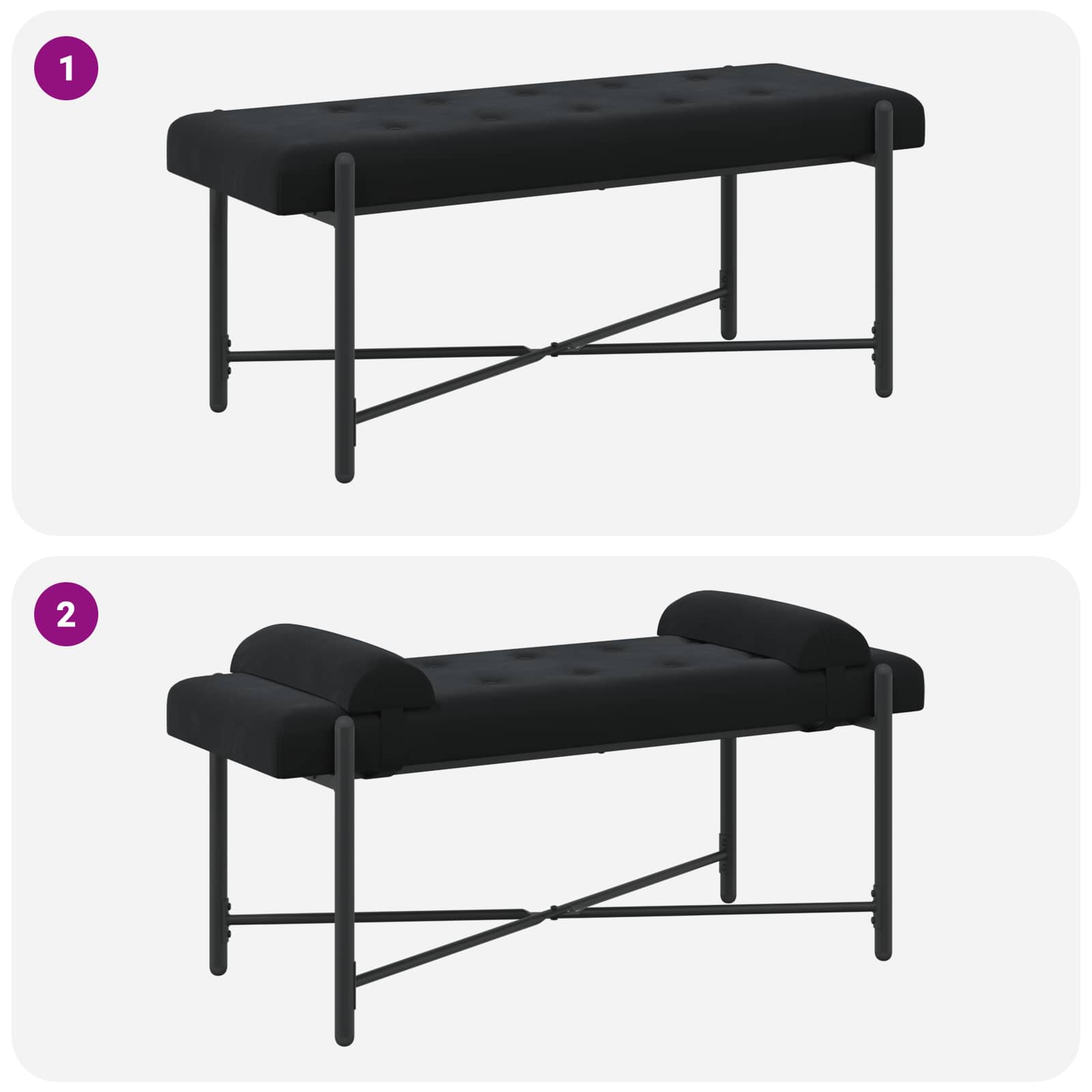 Klupa s gumbima i jastučićima Crna 110 x 40 x 46 cm Baršun