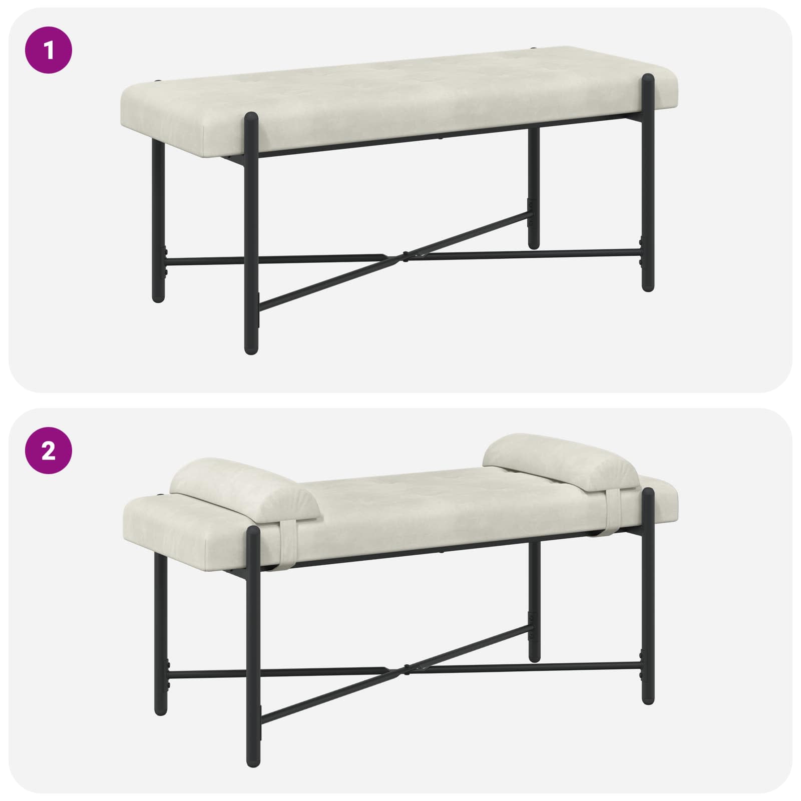 Klupa s gumbima i jastučićima Krem 110 x 40 x 46 cm Baršun