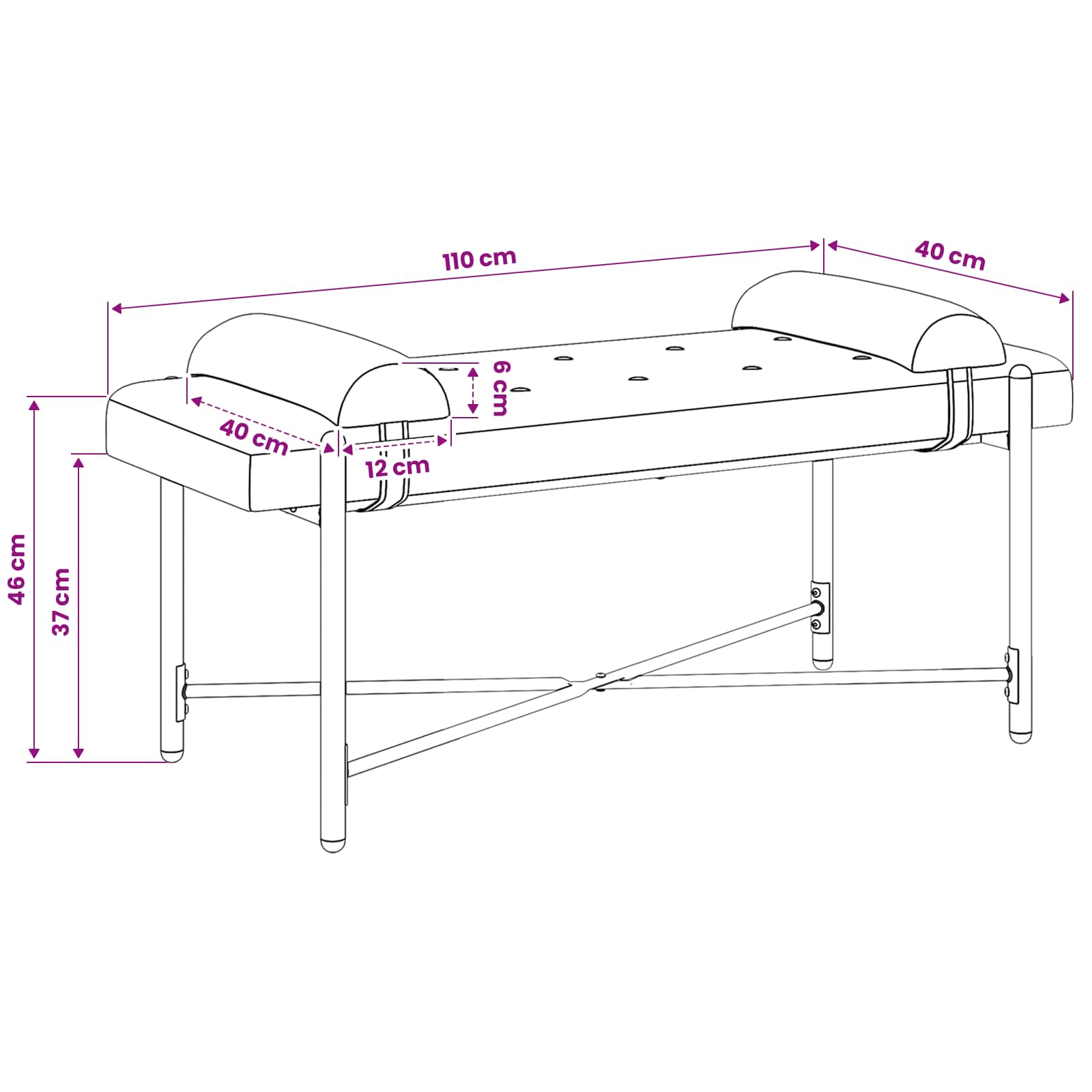 Klupa s gumbima i jastučićima Krem 110 x 40 x 46 cm Baršun