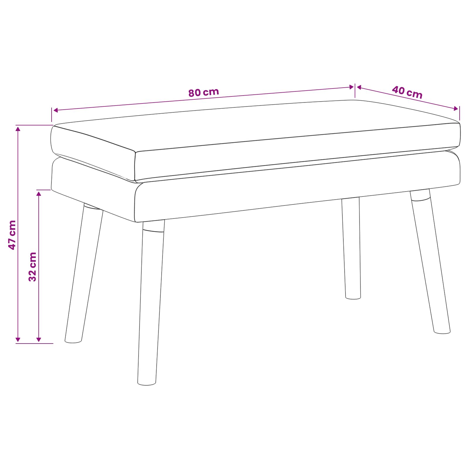 Klupa s dvostrukim slojem Crna 80 x 40 x 47 cm Tkanina