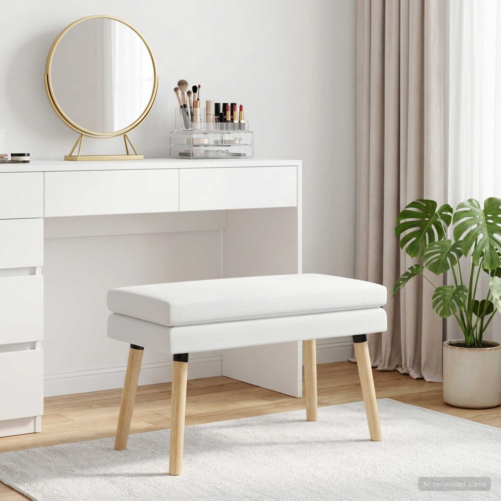 Klupa s dvostrukim slojem Bijela 80 x 40 x 47 cm Tkanina