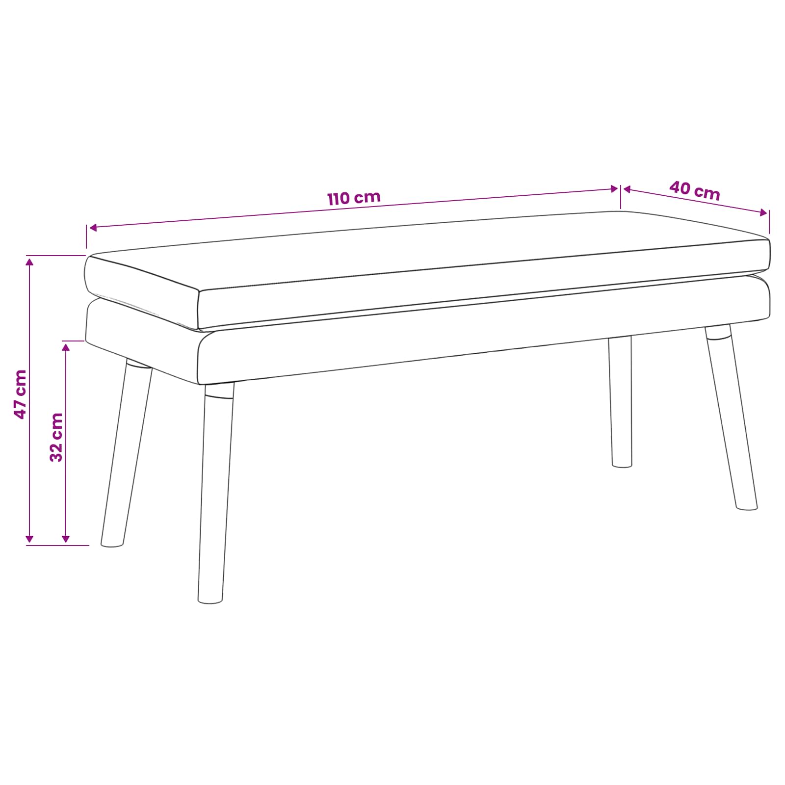 Klupa s dvostrukim slojem Krem 110 x 40 x 47 cm Tkanina