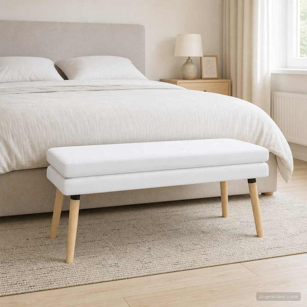 Klupa s dvostrukim slojem Bijela 110 x 40 x 47 cm Tkanina