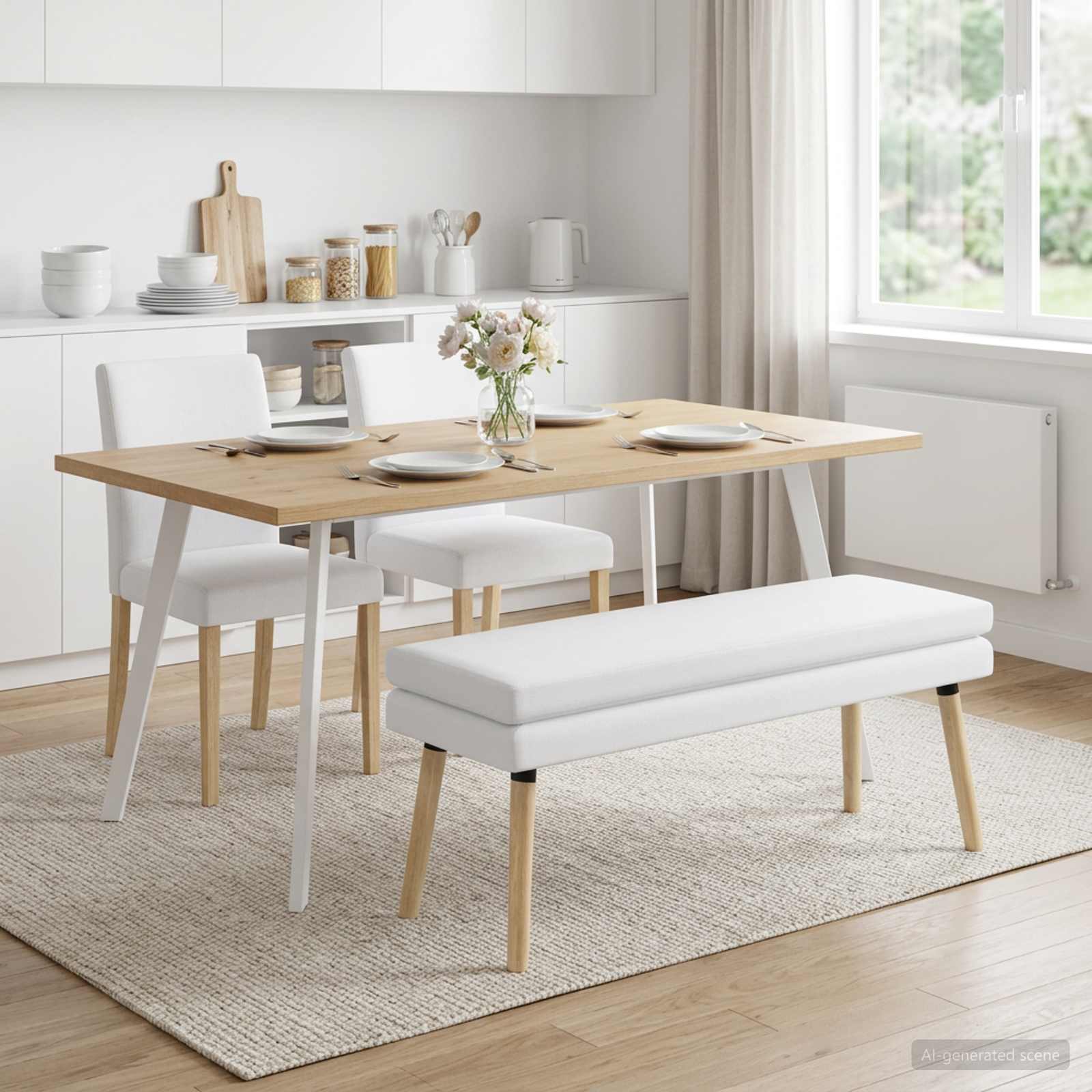 Klupa s dvostrukim slojem Bijela 110 x 40 x 47 cm Tkanina