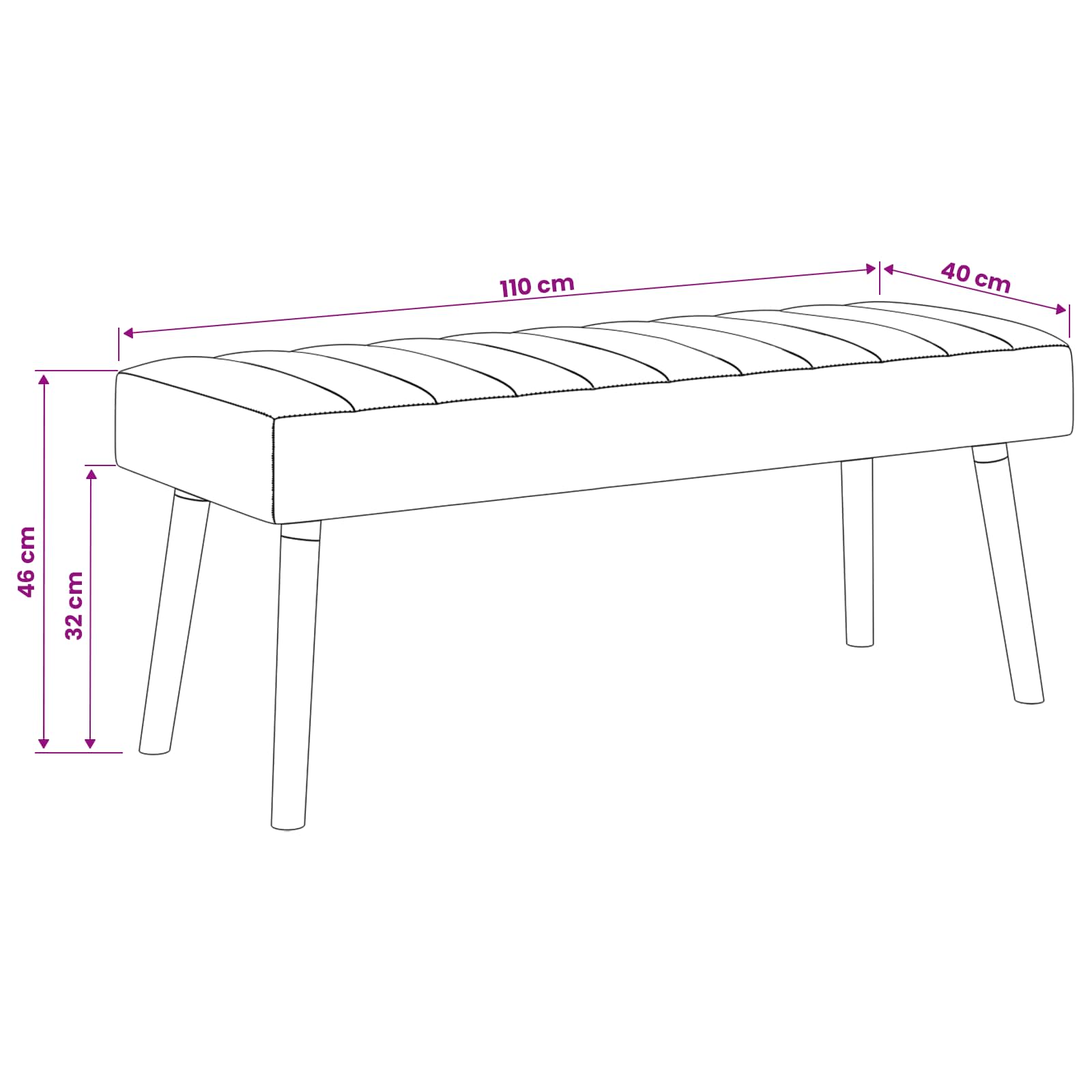 Klupa s utorima Tamnosiva 110 x 40 x 46 cm Tkanina