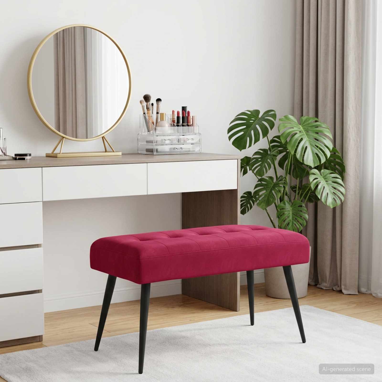 Klupa s gumbastim tkanjem Vinska crvena 80 x 40 x 46 cm Baršun