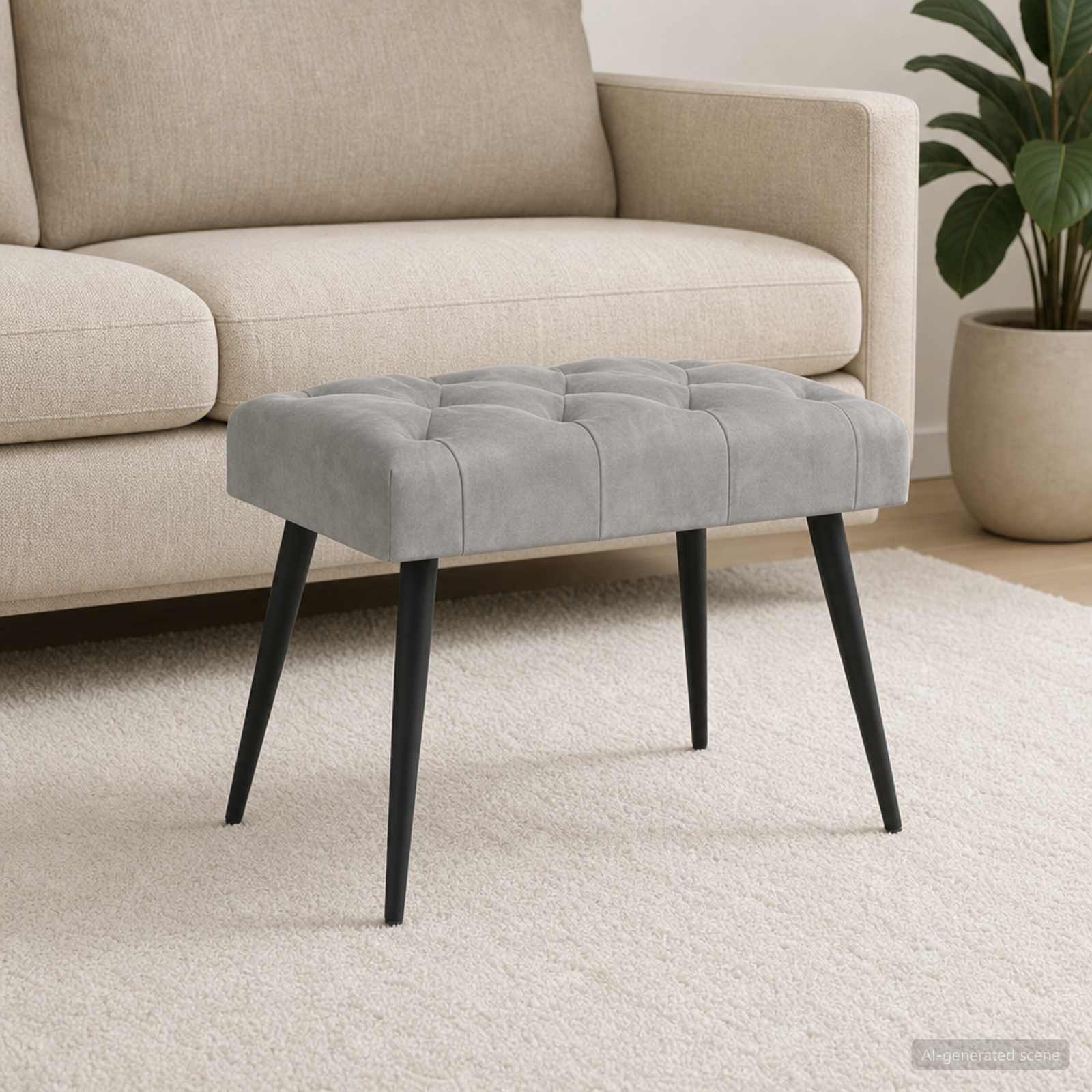 Klupa s gumbastim tkanjem Svjetlosiva 60 x 40 x 45 cm Baršun