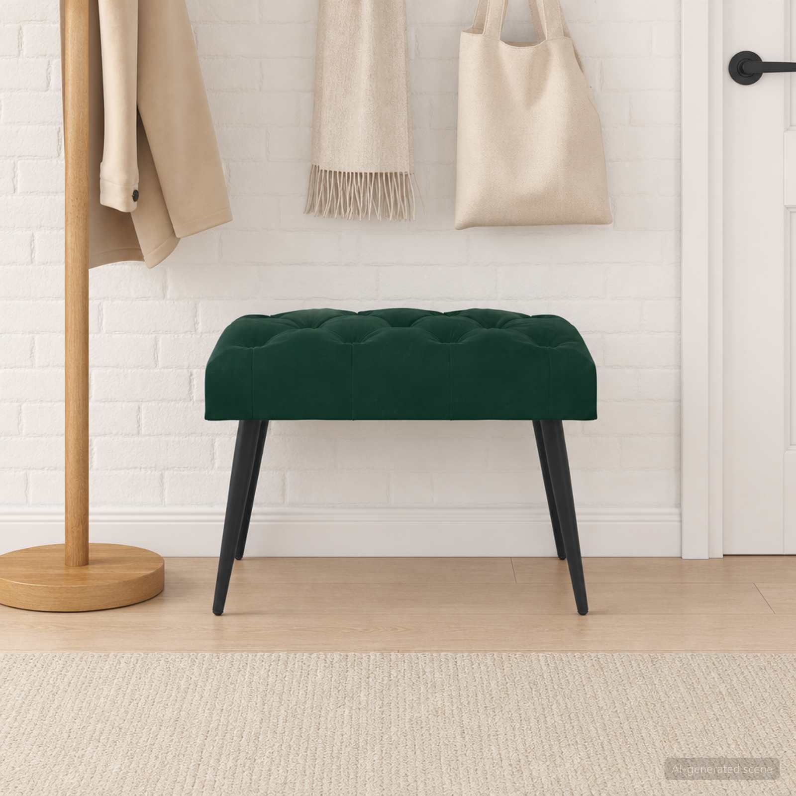 Klupa s gumbastim tkanjem Tamnozelena 60 x 40 x 45 cm Baršun