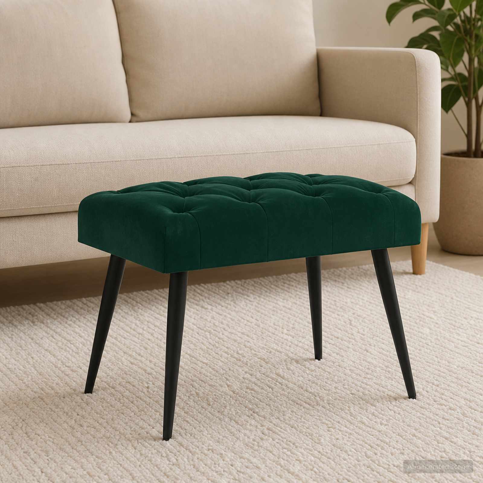 Klupa s gumbastim tkanjem Tamnozelena 60 x 40 x 45 cm Baršun