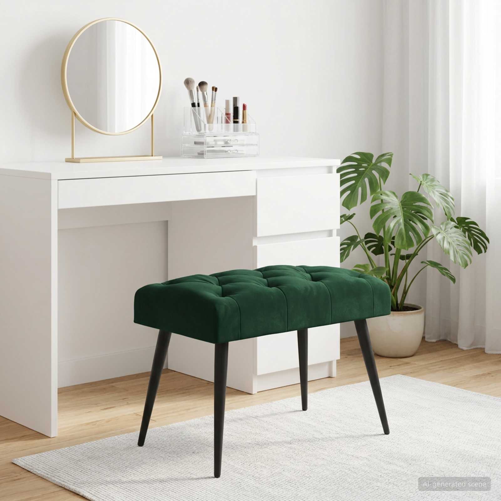 Klupa s gumbastim tkanjem Tamnozelena 60 x 40 x 45 cm Baršun