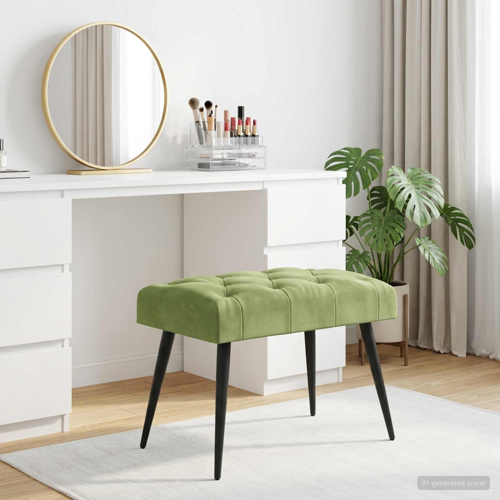 Klupa s gumbastim tkanjem Svijetlo zelena 60 x 40 x 45 cm