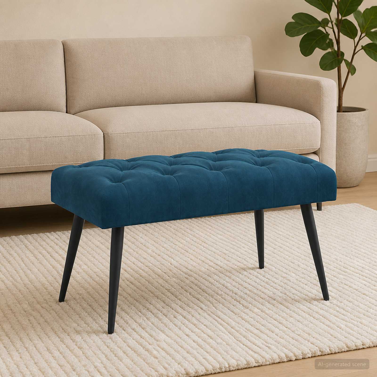 Klupa s gumbastim tkanjem Plava 80 x 40 x 46 cm Baršun