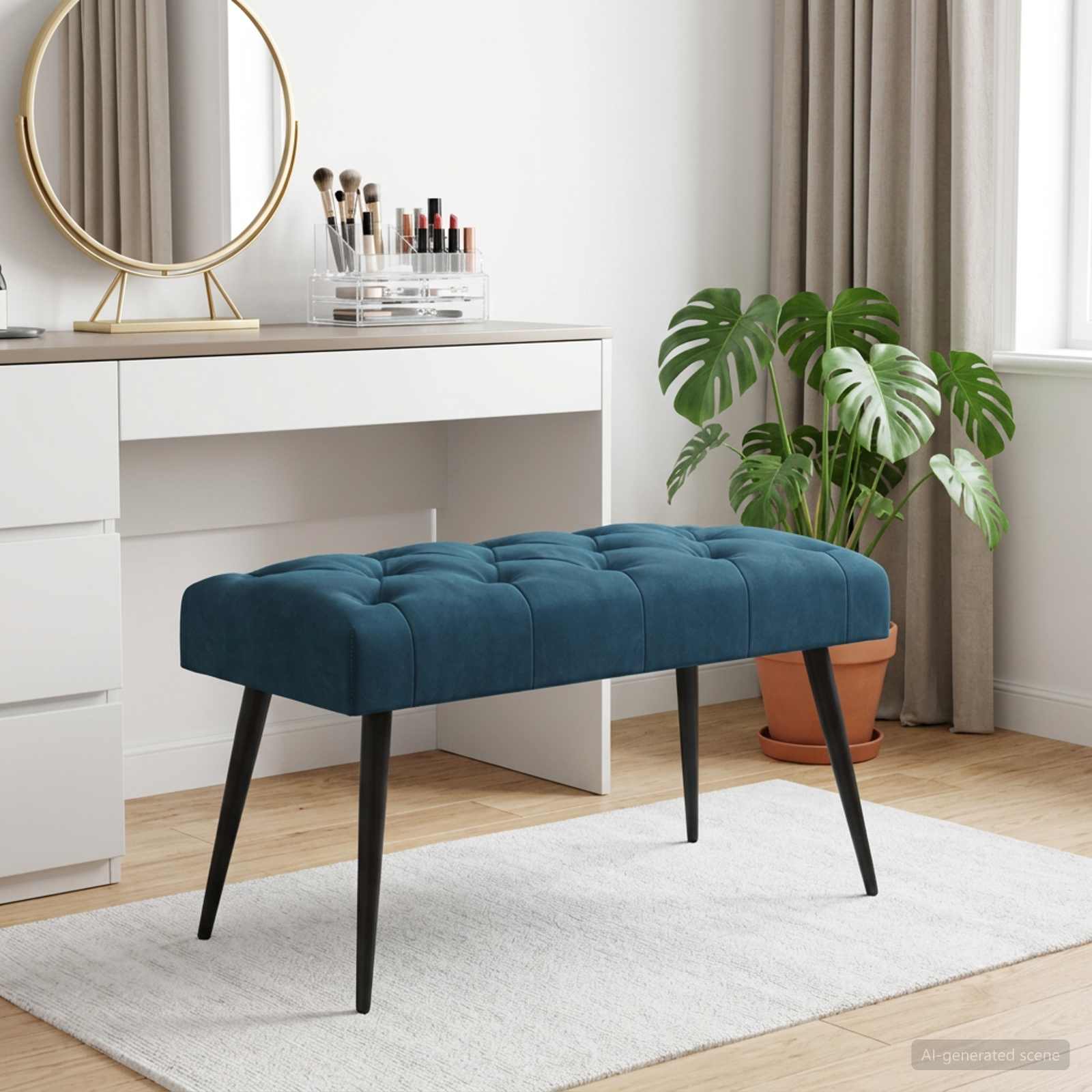 Klupa s gumbastim tkanjem Plava 80 x 40 x 46 cm Baršun