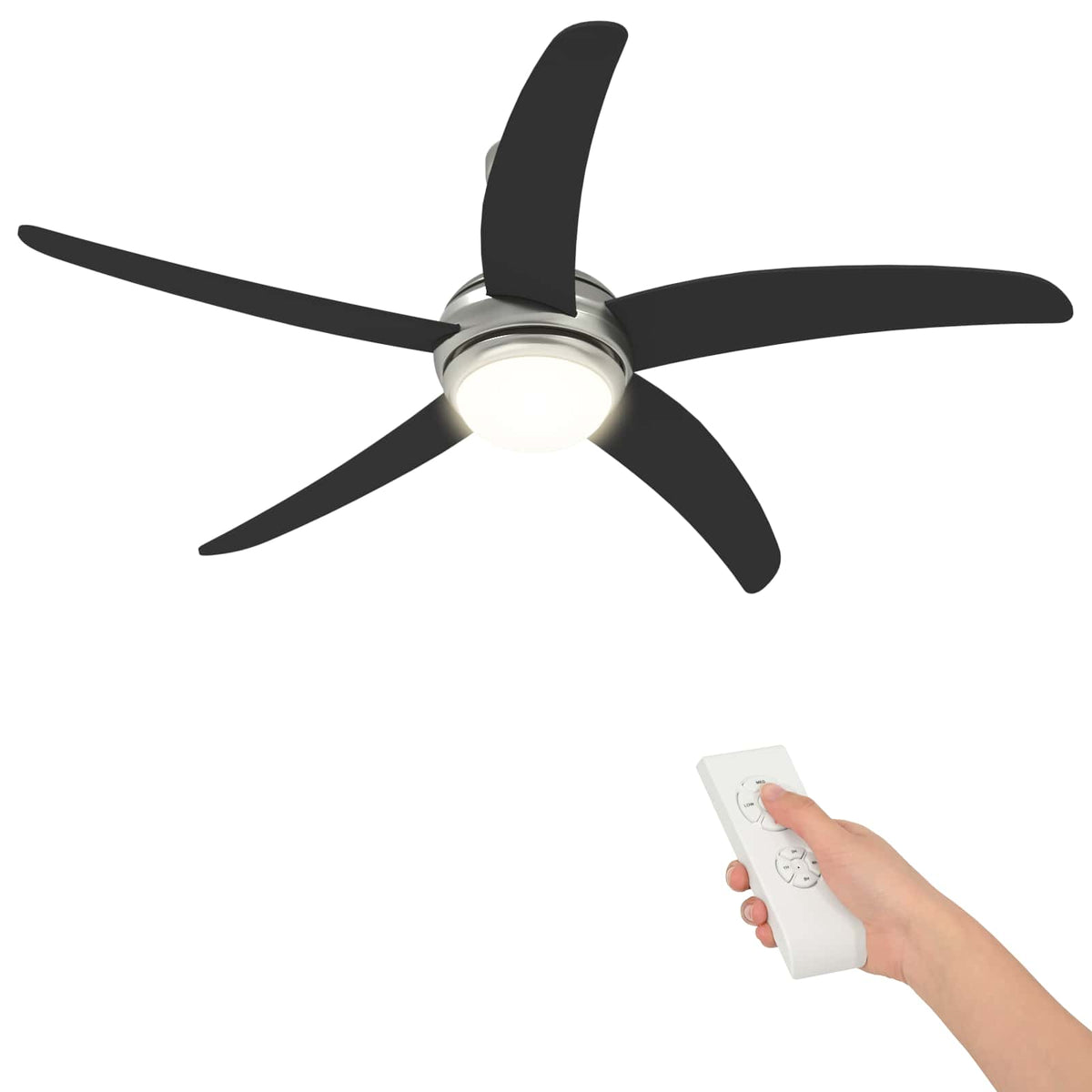 Ventilator za strop s svjetlom i daljinskim upravljačem Crna