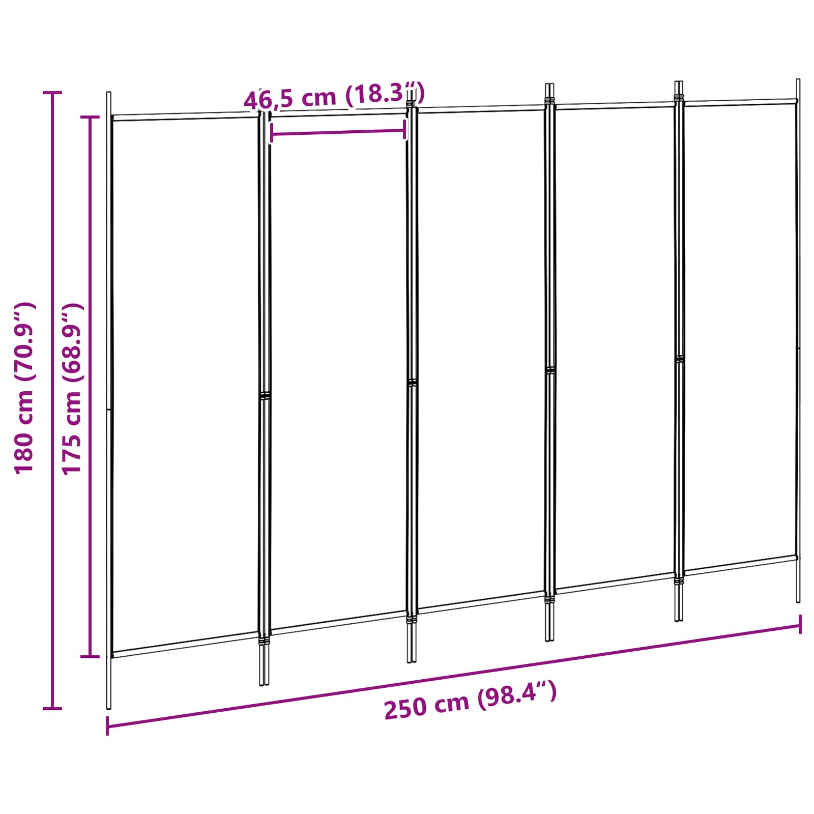 5-Panelni Pregrađivač Bež 250 x 180 cm Tkanina