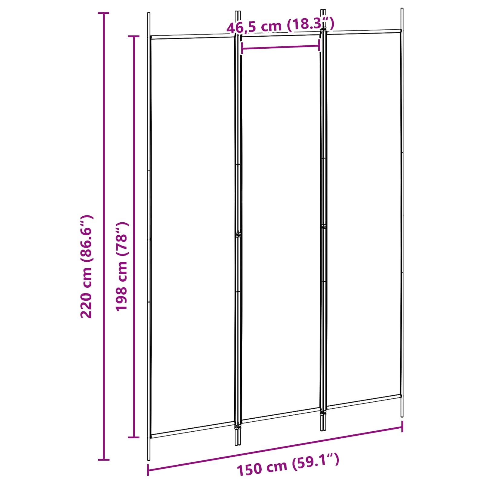 3-panelni pregradni zid Bež 150 x 220 cm Tkanina