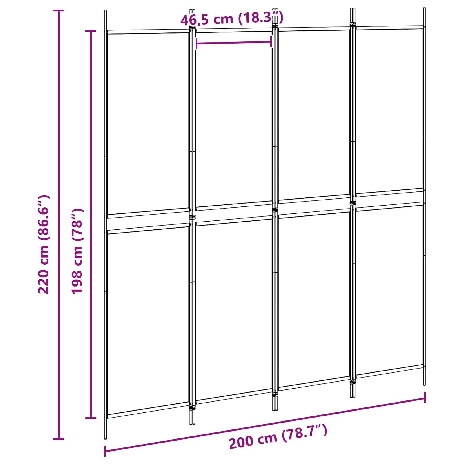 4-panelni pregradni zid Bež 200 x 220 cm Tkanina