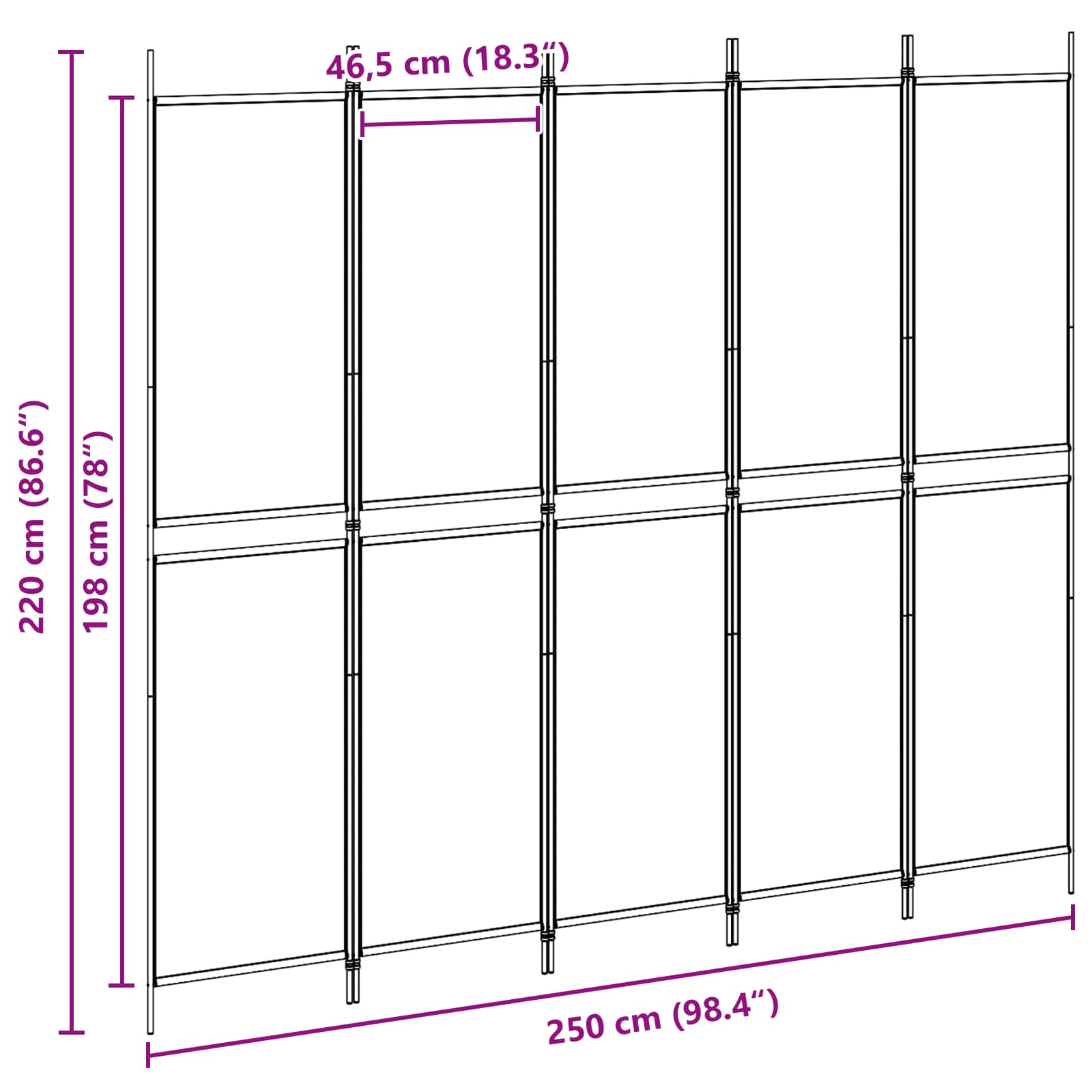 5-podijeljeni pregradni zid Bež 250 x 220 cm Tkanina