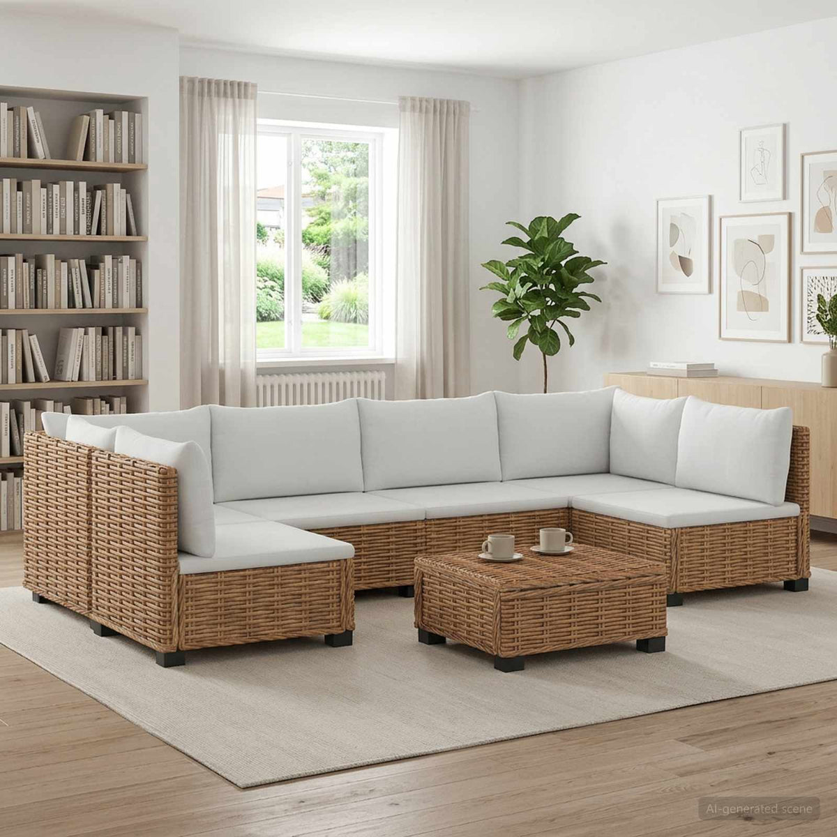 7 kom. Ratan Lounge Set s Jastucima GENDT Prirodni ratan