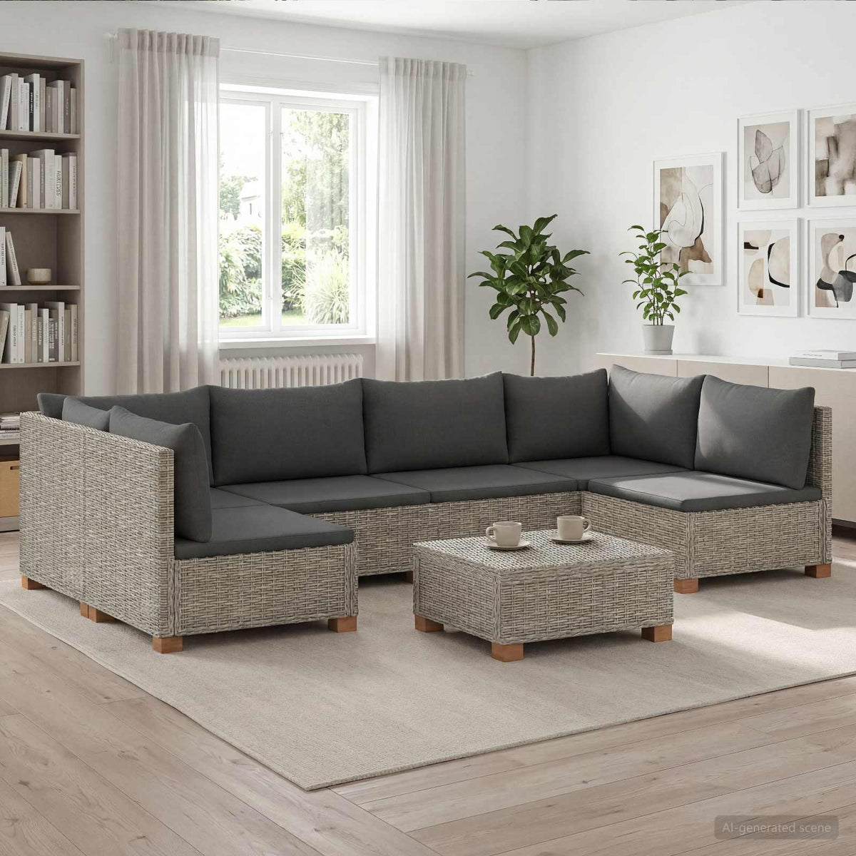 7 kom. Ratan Lounge Set s Jastucima GENDT Prirodni ratan