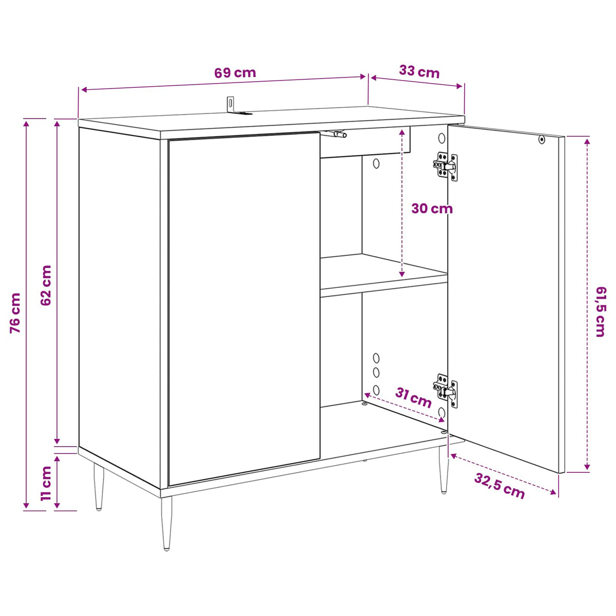 Kreveta GELEEN Crni hrast 69 x 33 x 76 cm Konstruirano drvo