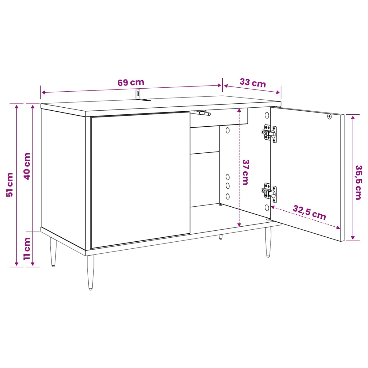 TV ormar KIEL 69 x 33 x 50,5 cm Crni hrast Konstruirano drvo