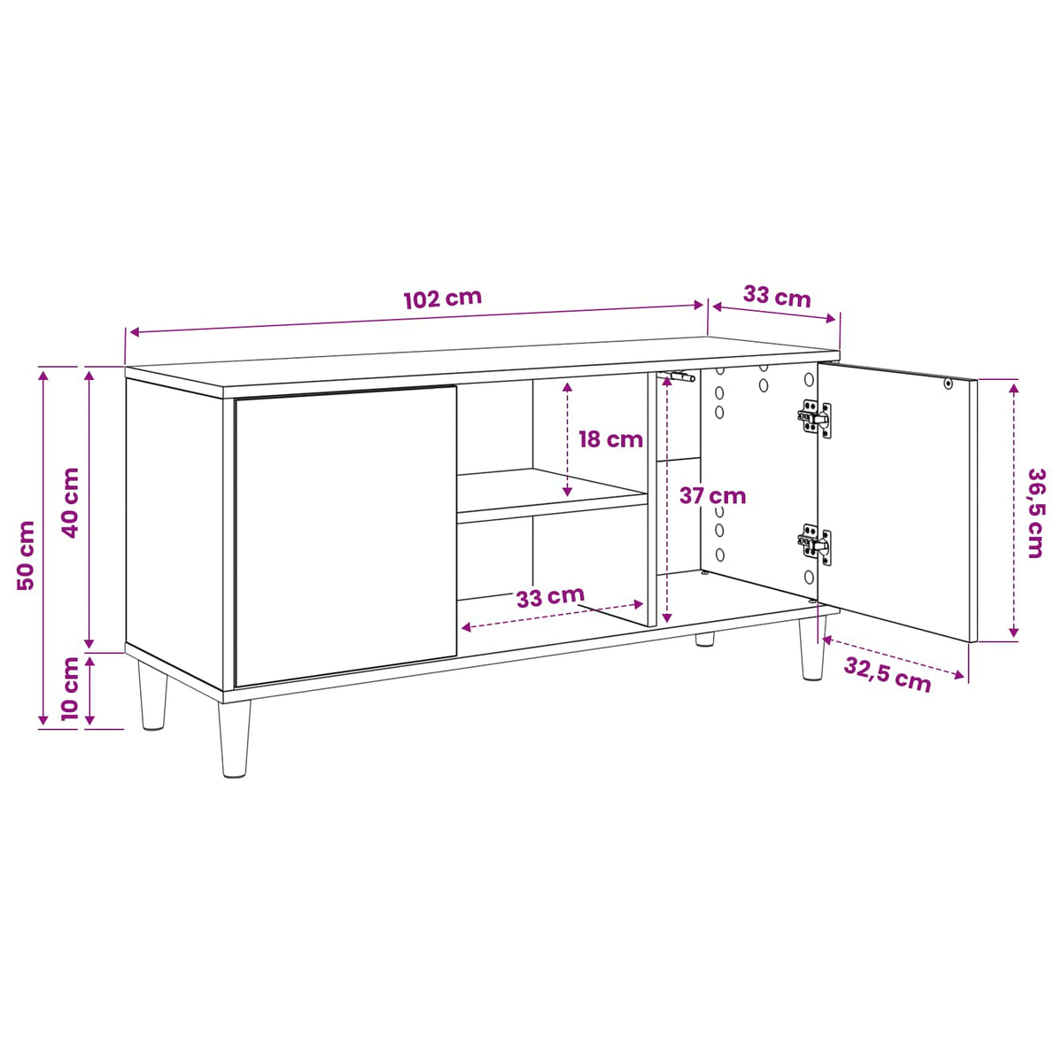 TV ormar ZAANDAM 102 x 33 x 50 cm Sonoma Konstruirano drvo