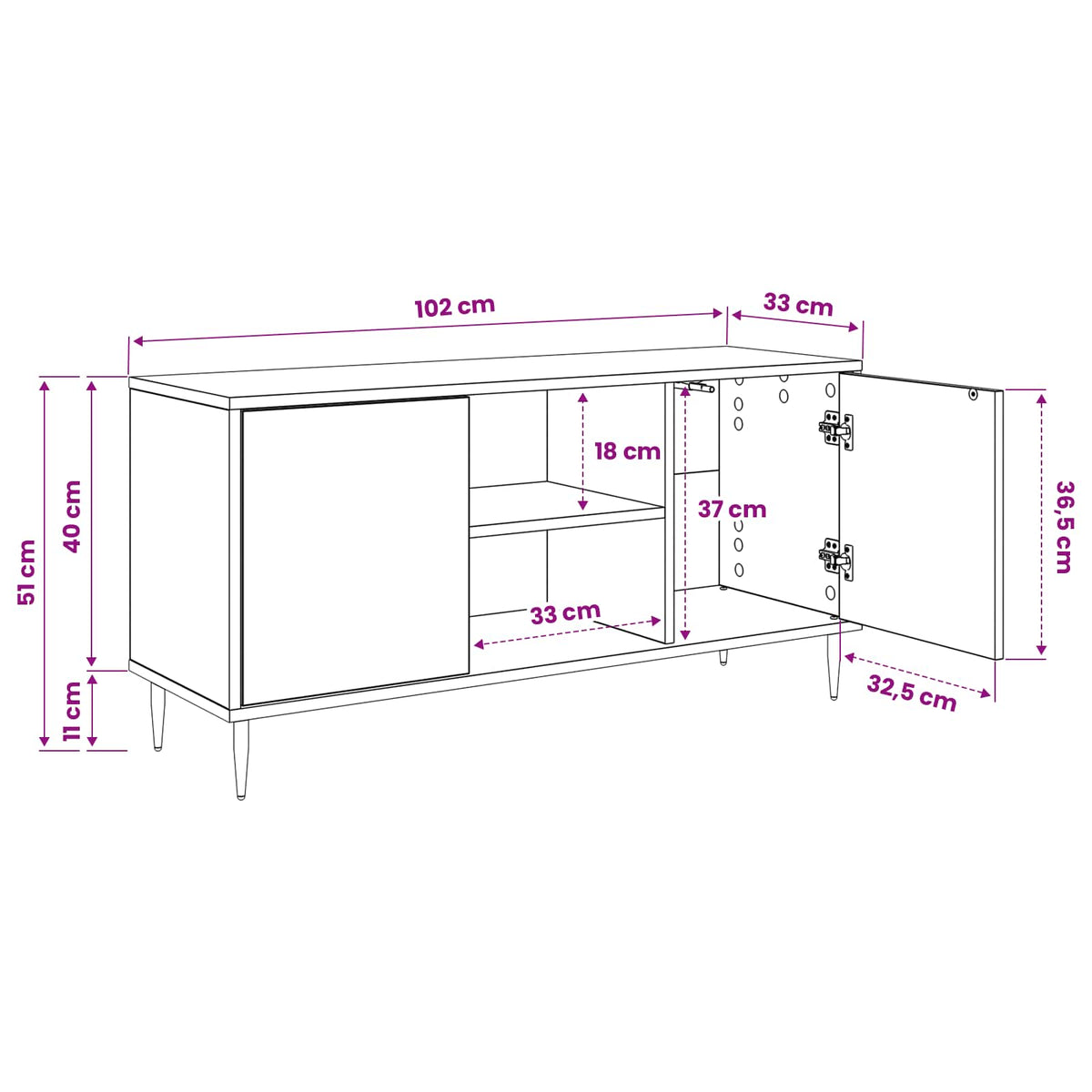 TV ormar WIJHE 102 x 33 x 51 cm Crni hrast Konstruirano drvo