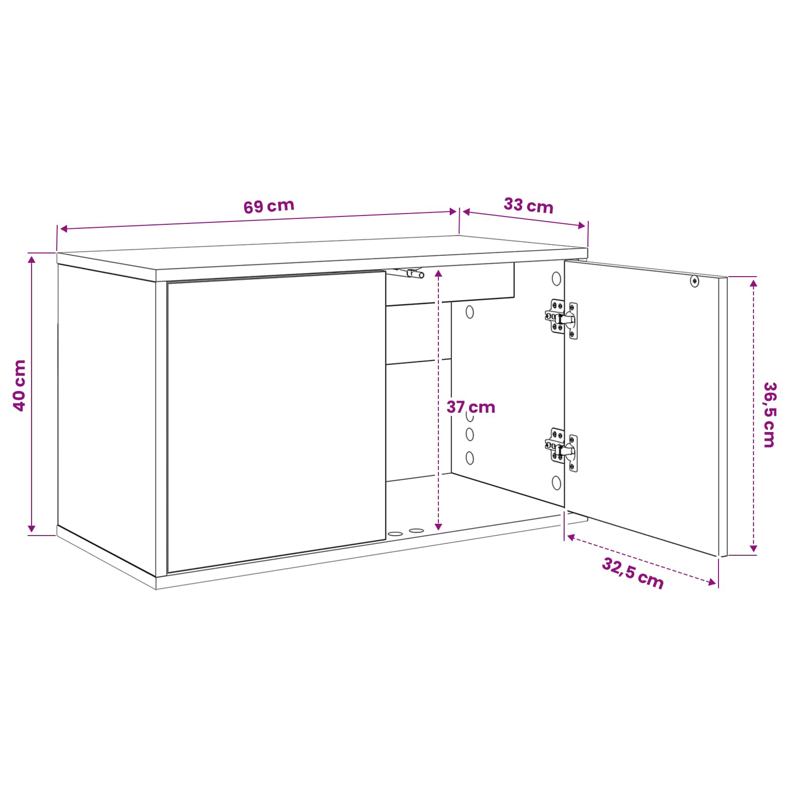 TV ormar za montažu na zid BONN 69 x 33 x 40 cm Crni hrast