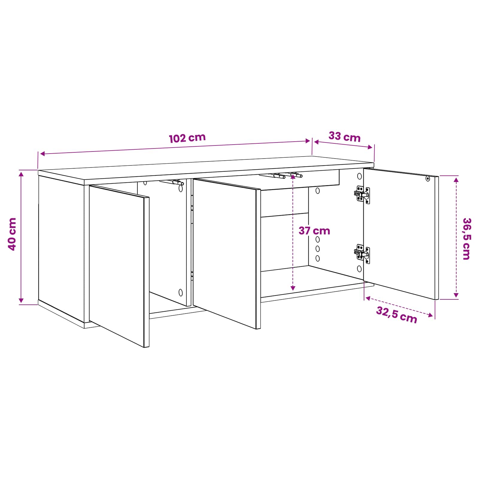 TV ormar za montažu na zid ELBURG 102 x 33 x 40 cm Crni hrast