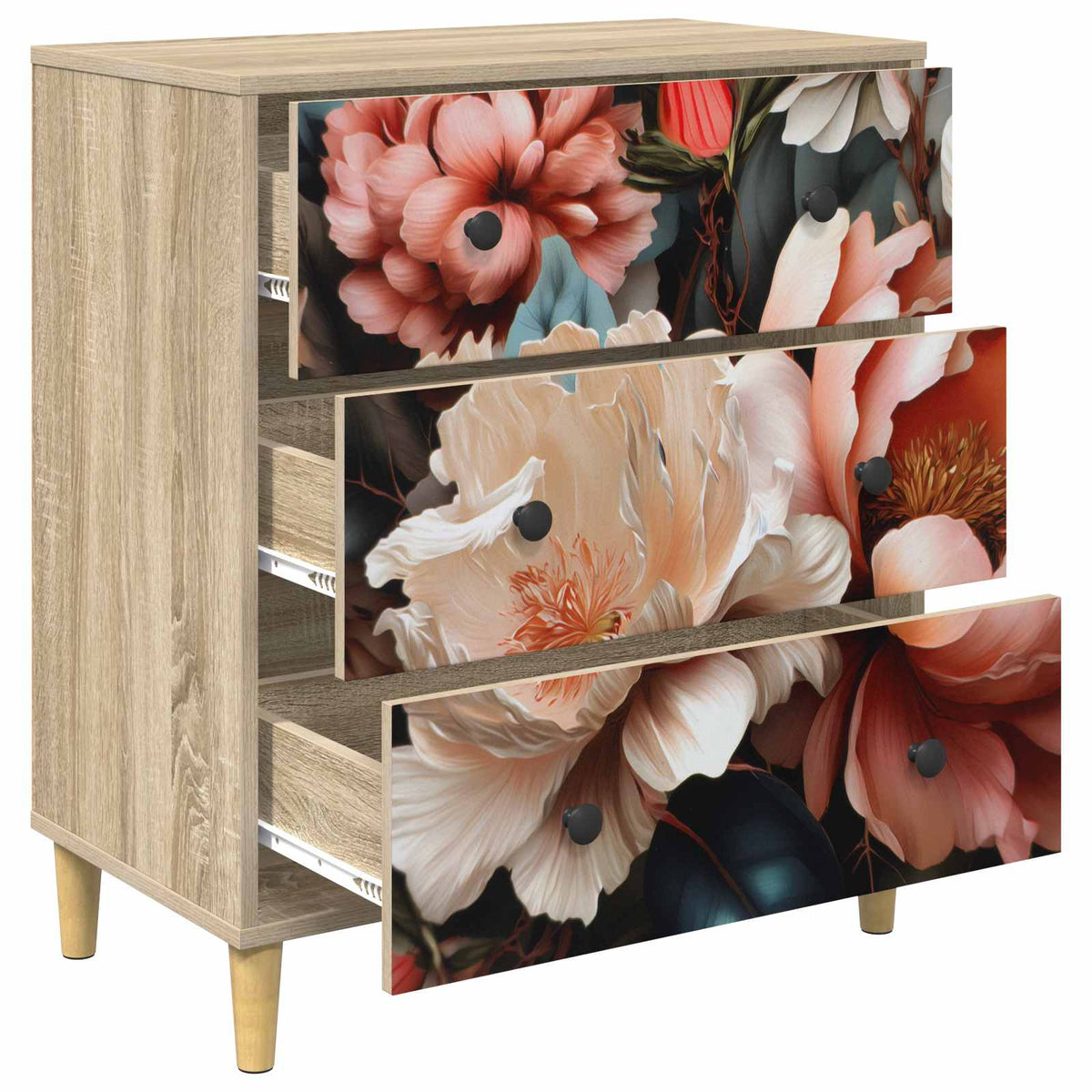 Komoda BORNE Print lagane peonije 66 x 36,5 x 75 cm Sonoma