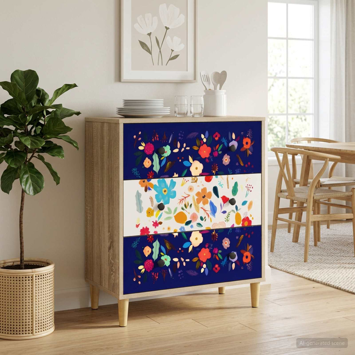 Komoda MAINZ Cvjetni uzorak 66 x 36,5 x 75 cm Konstruirano drvo