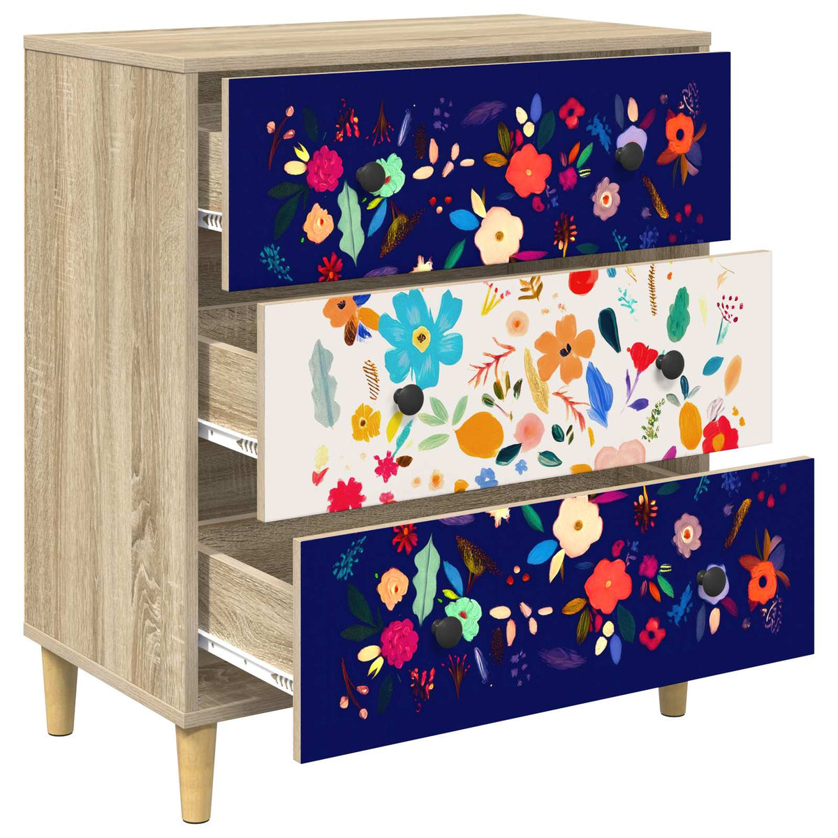 Komoda MAINZ Cvjetni uzorak 66 x 36,5 x 75 cm Konstruirano drvo