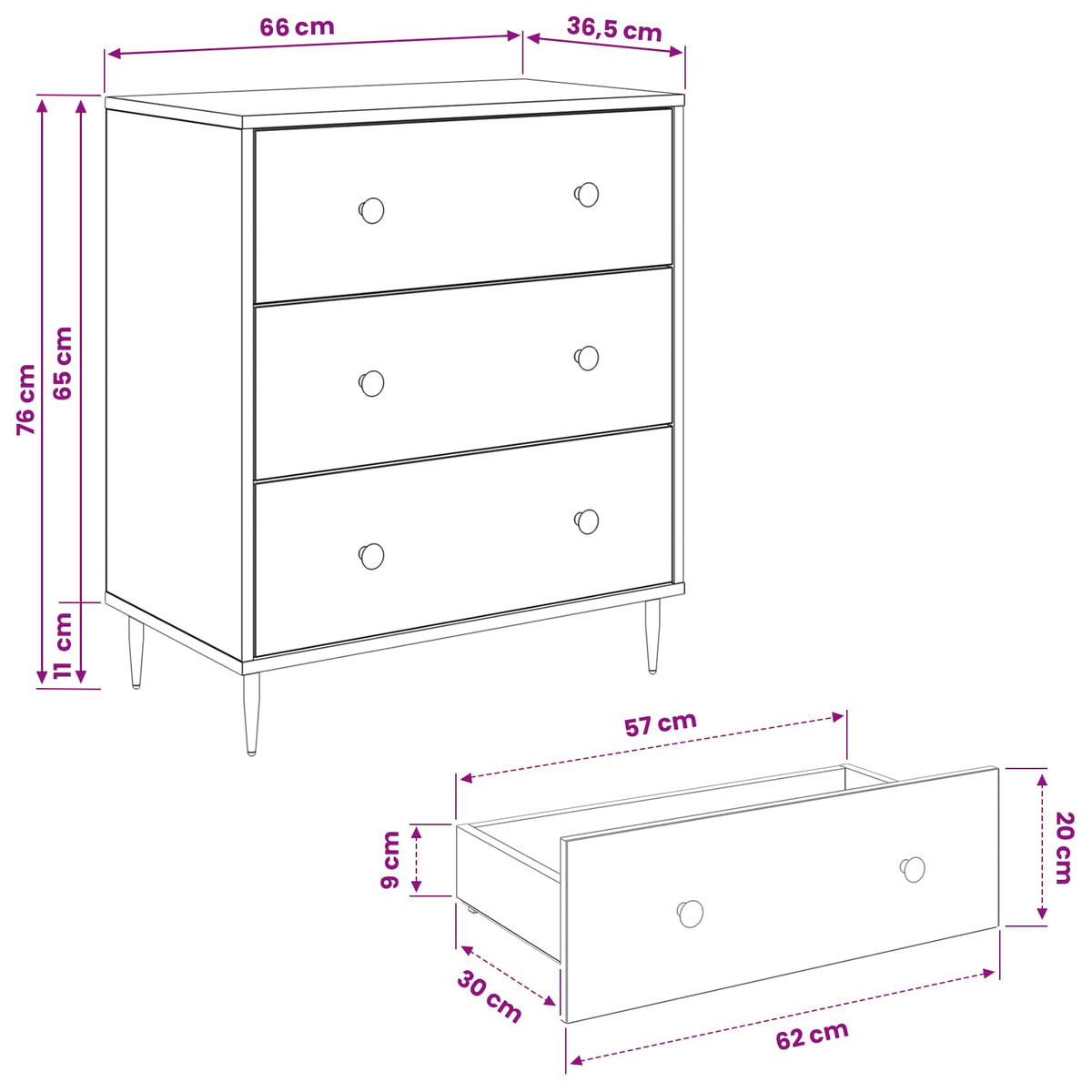 Komoda GELEEN Smaragdni geometrijski uzorak 66 x 36,5 x 76 cm