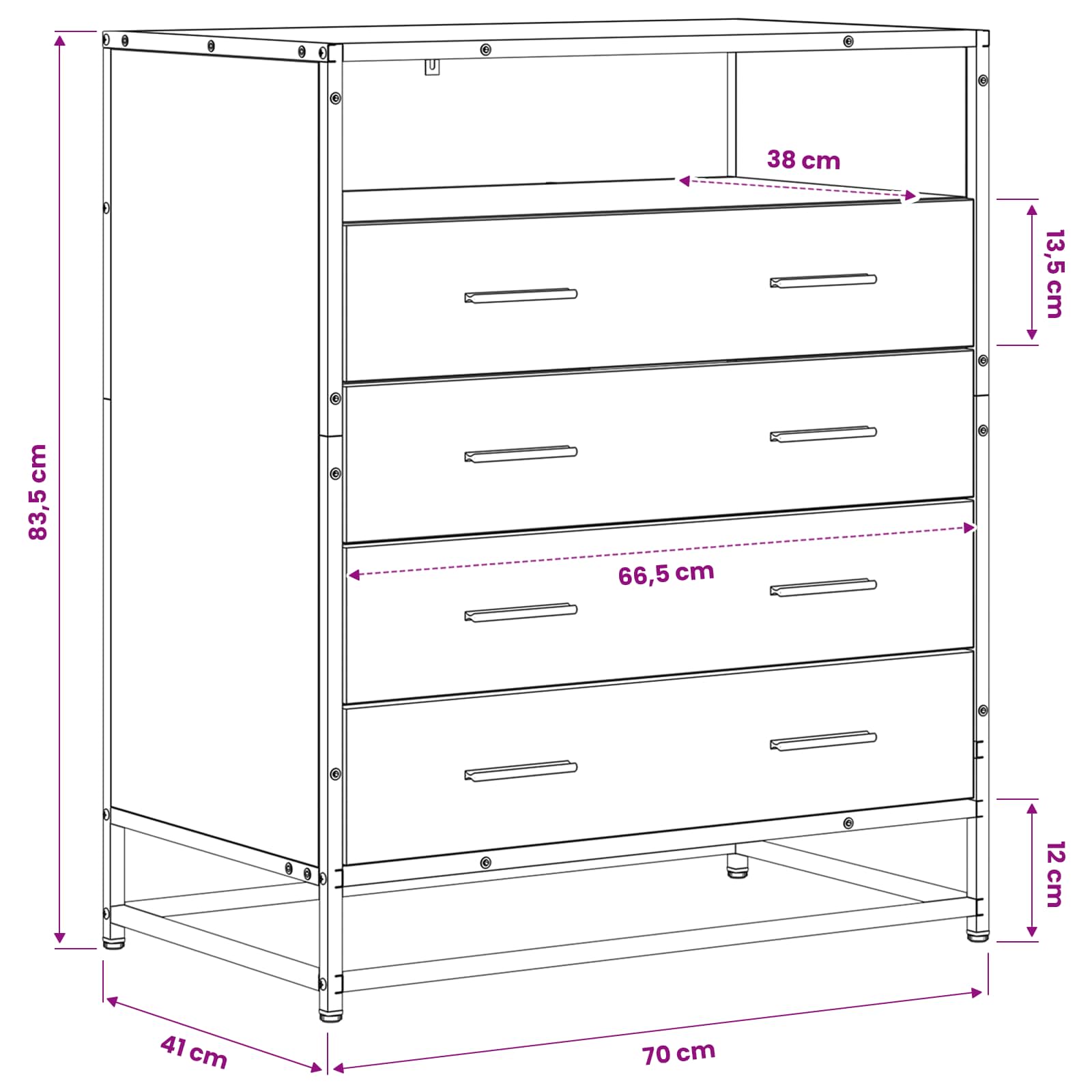 Ormar s ladicama 4-Ladica Crni hrast 70 x 41 x 83,5 cm