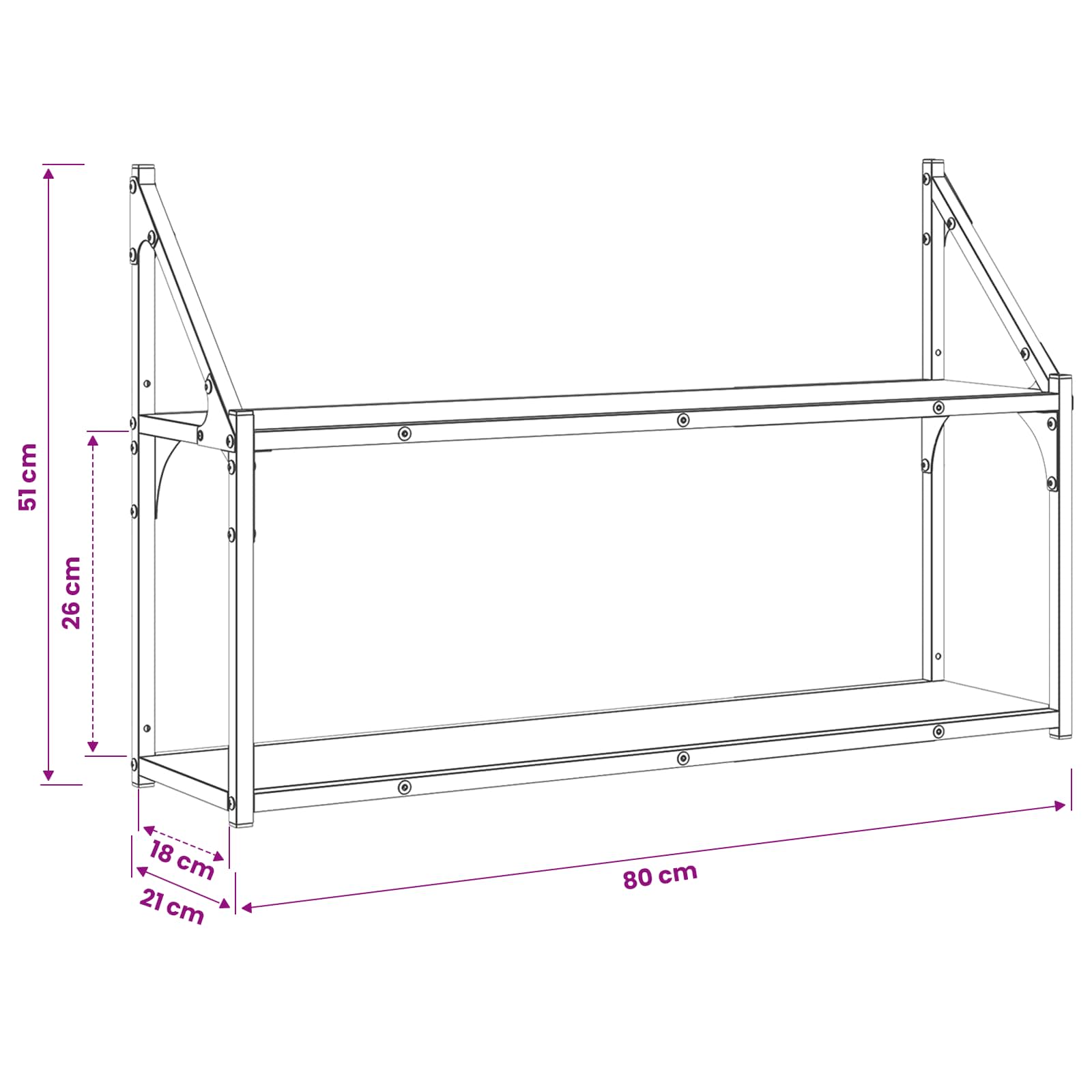 Polica na zidu Zidna montaža Crni hrast 80 x 21 x 51 cm