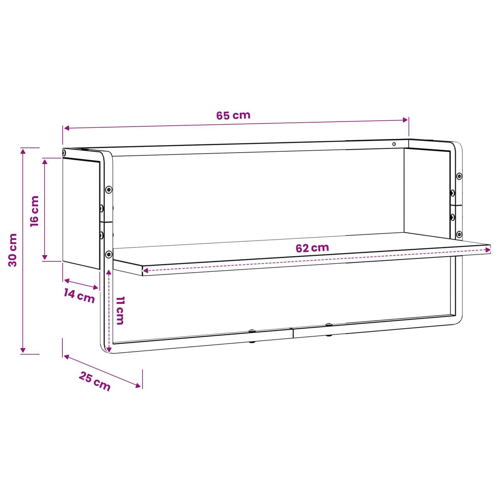 Polica na zidu Zidna montaža Crni hrast 65 x 25 x 30 cm