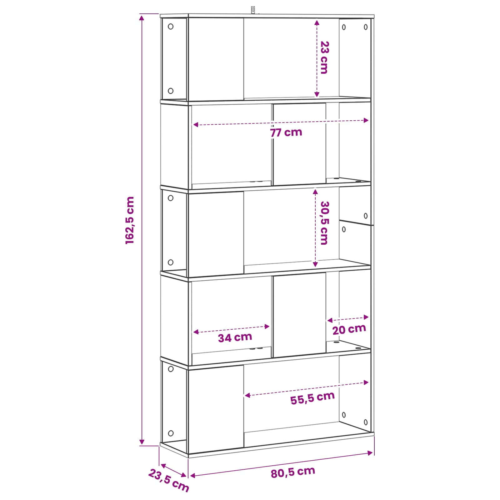 Police za knjige Crni hrast 80,5 x 23,5 x 162,5 cm PB
