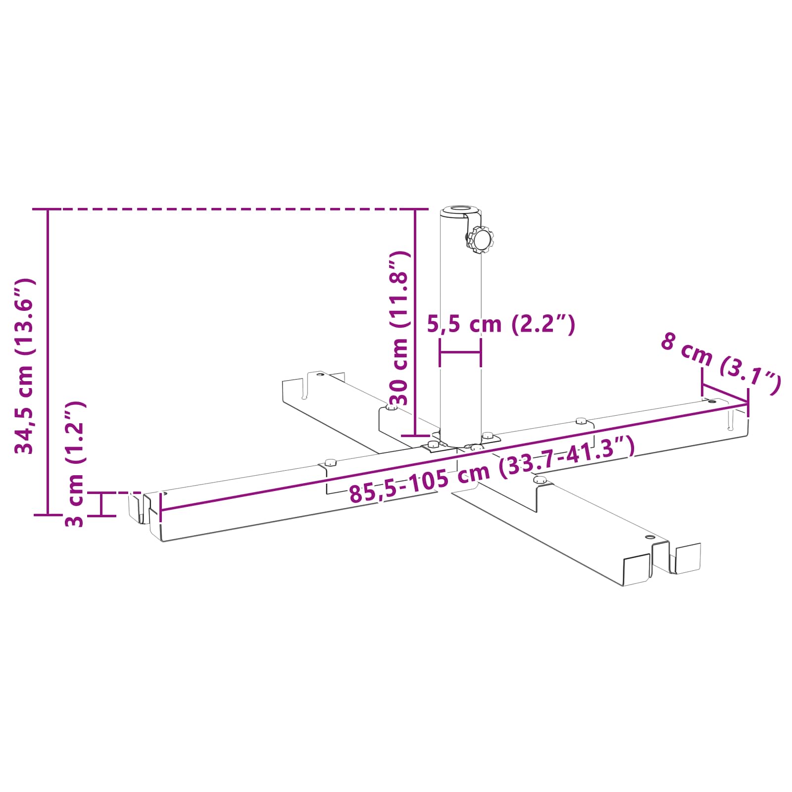 Postolje za suncobrane za stupove promjera 25–50 mm Crna