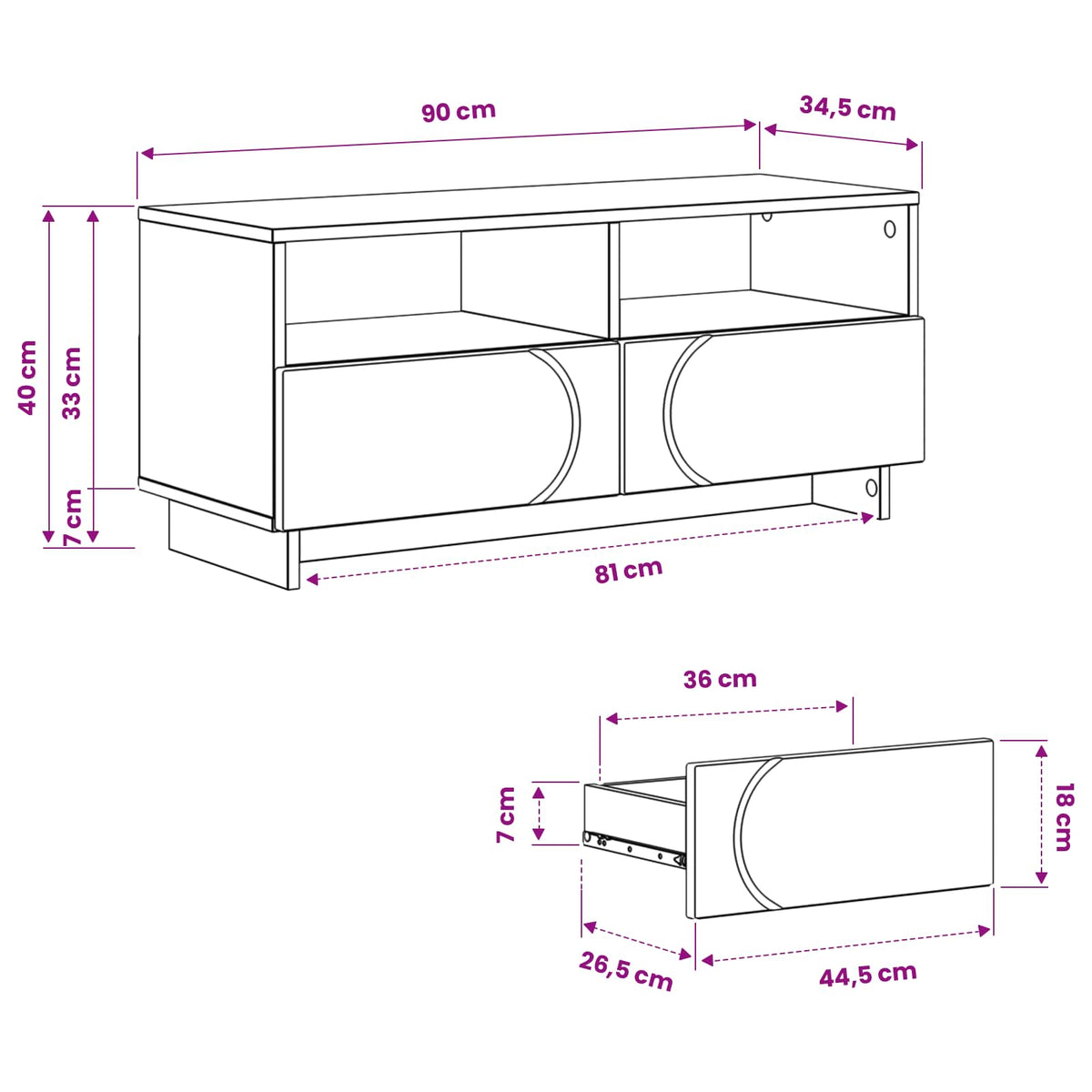 TV stalak 90 x 34,5 x 40 cm Crna Konstruirano drvo