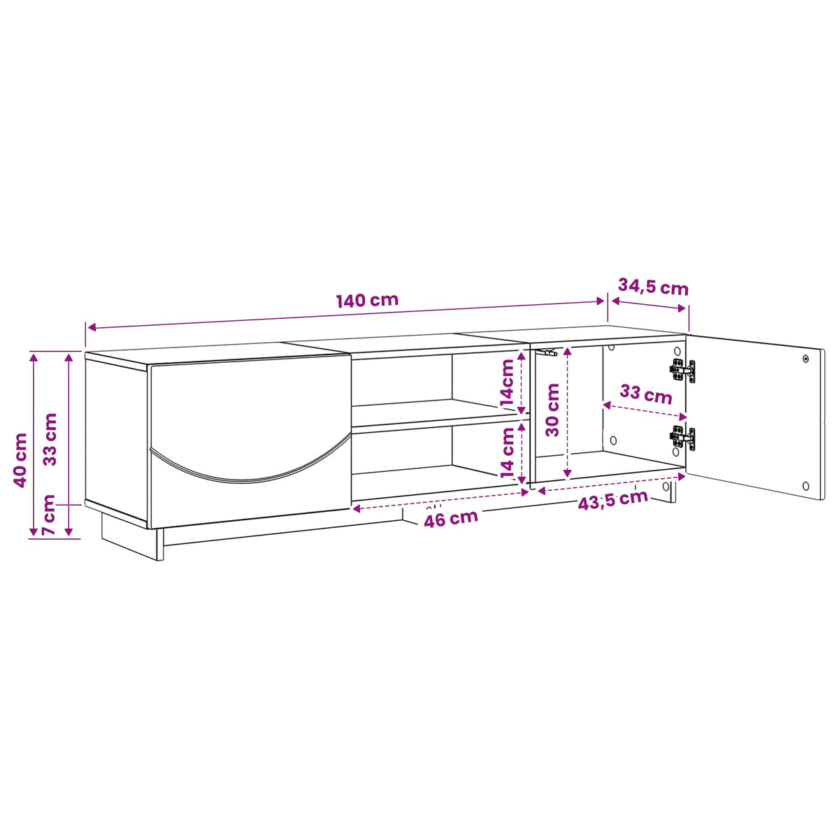 TV stalak 140 x 34.5 x 40 cm Crna Konstruirano drvo