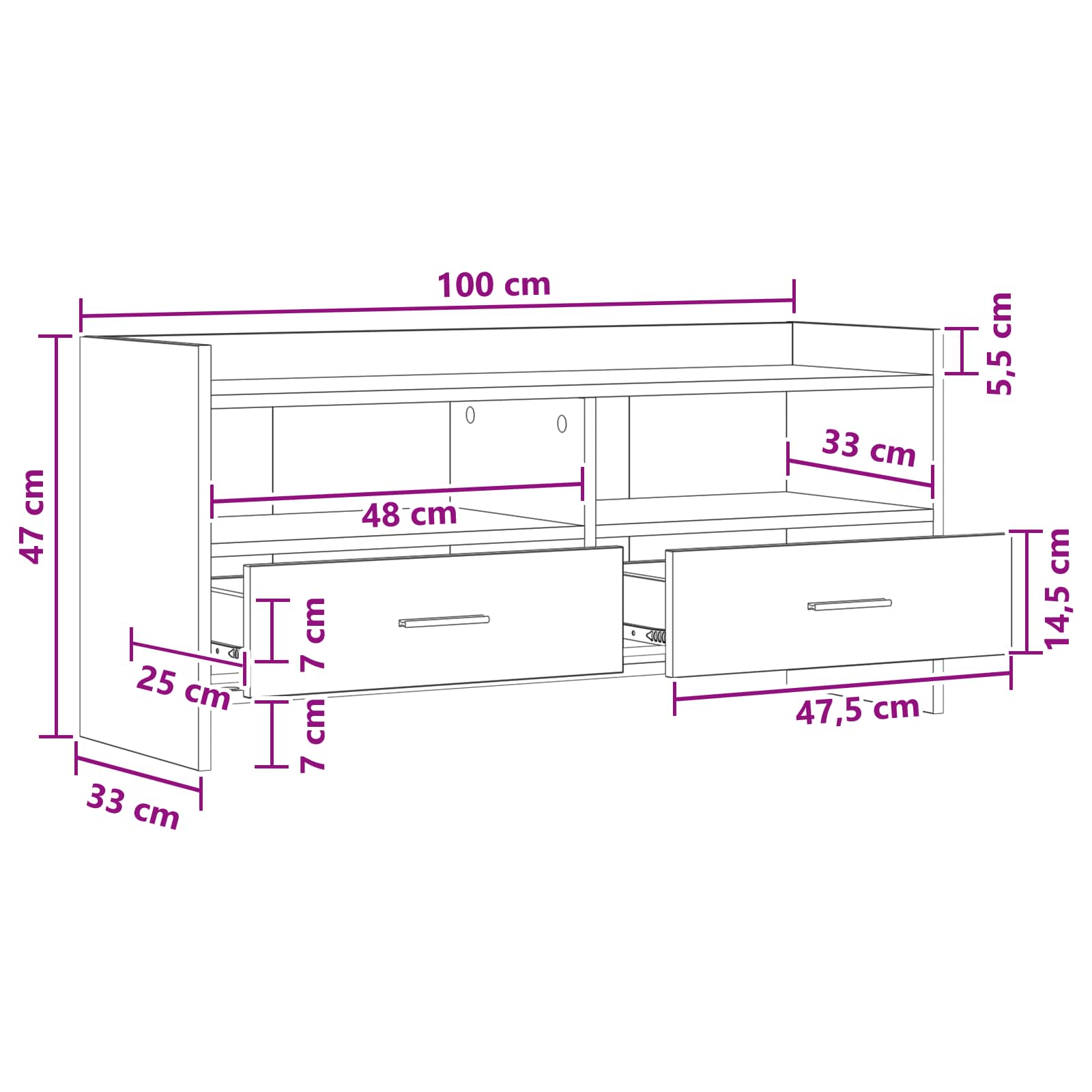 TV ormar 100 x 33 x 47 cm Bijela Konstruirano drvo