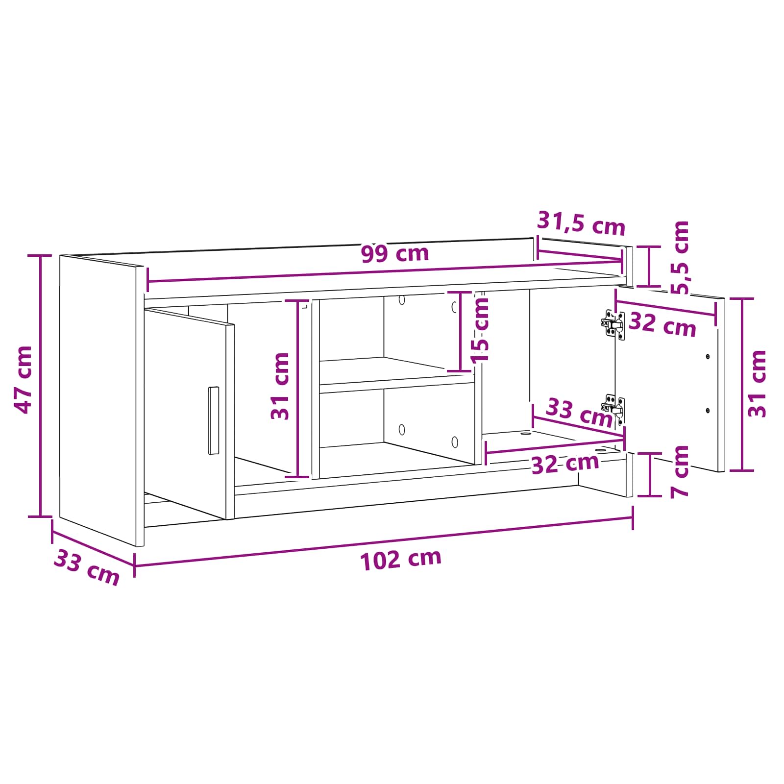TV ormar 102 x 33 x 47 cm Bijela Konstruirano drvo