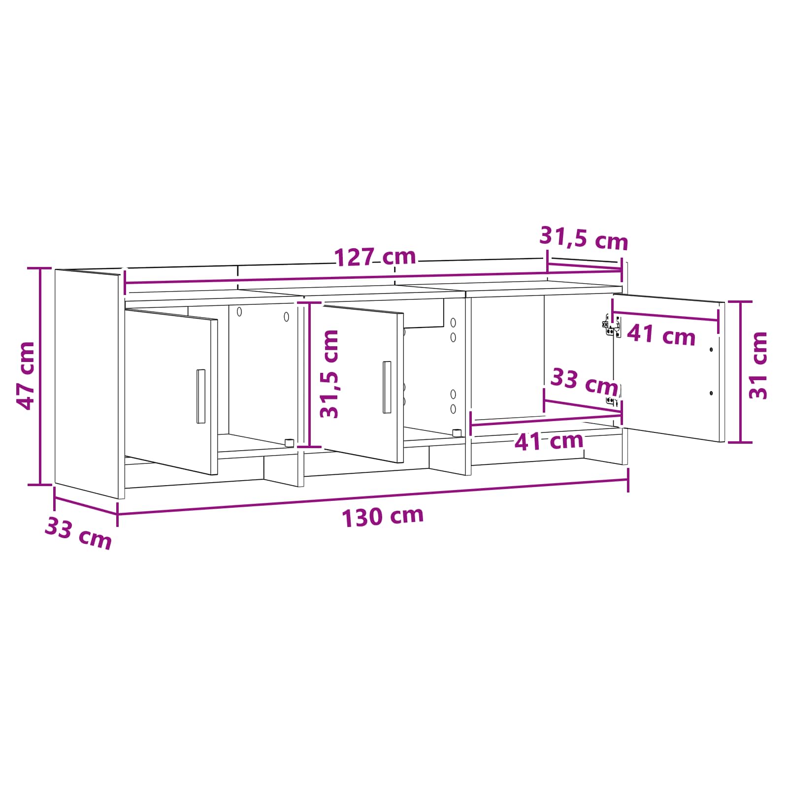 TV ormar 130 x 33 x 47 cm Bijela Konstruirano drvo