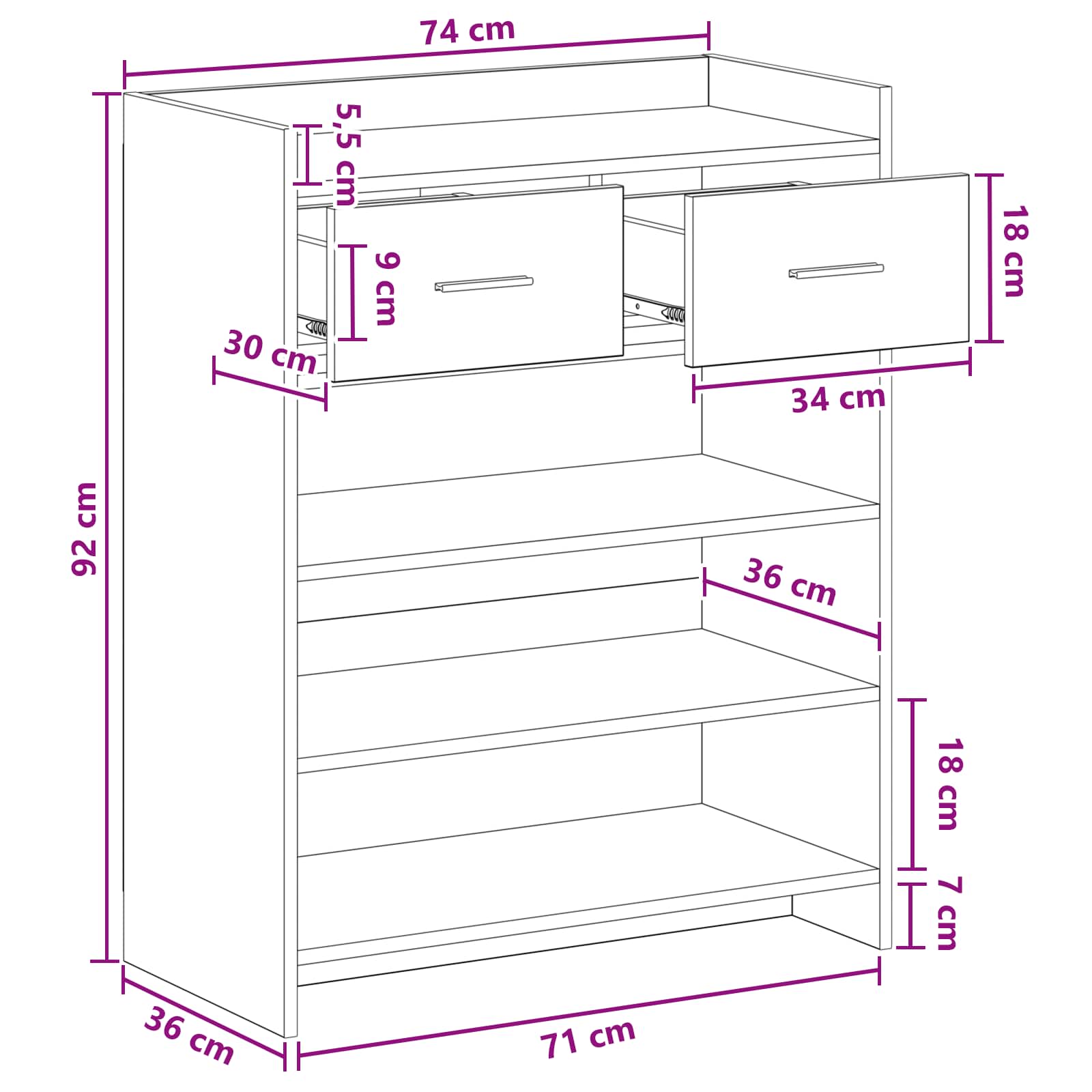 Ormar za cipele s ladicama Betonska siva 73,5 x 36 x 92 cm