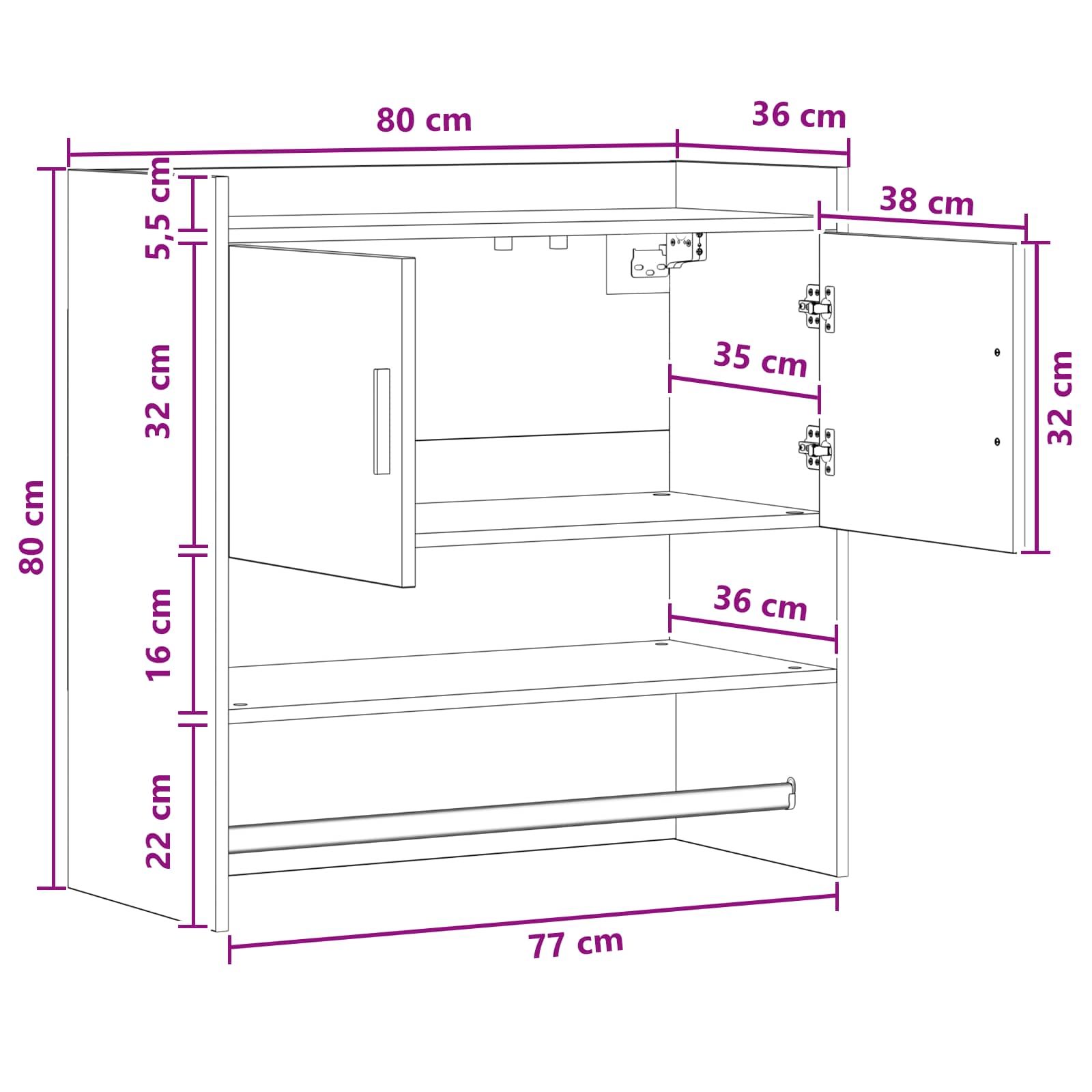 Polica na zidu Zidna montaža Crni hrast 80 x 36 x 80 cm