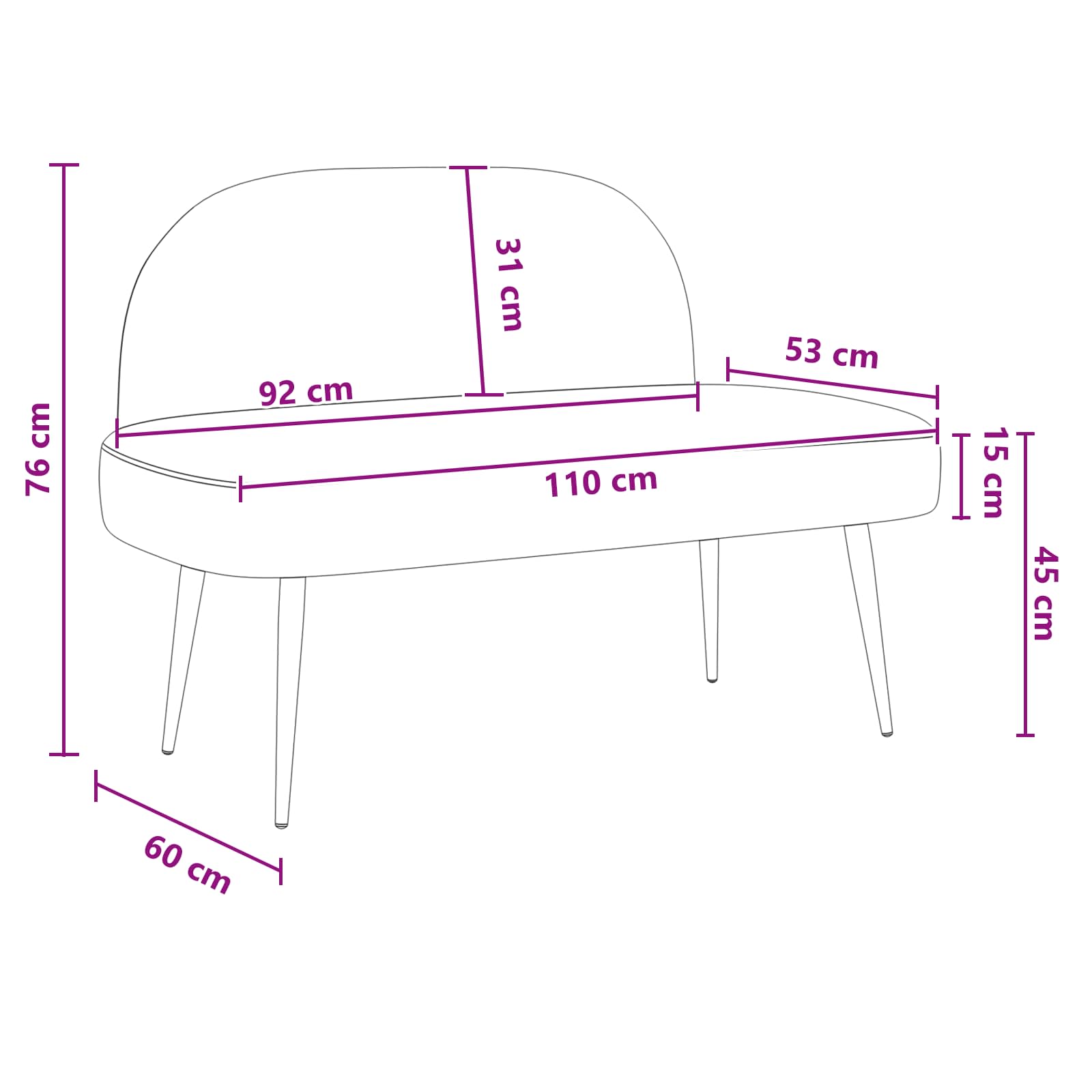 Oblikovana klupa s naslonjačem Plava 110 x 60 x 76 cm