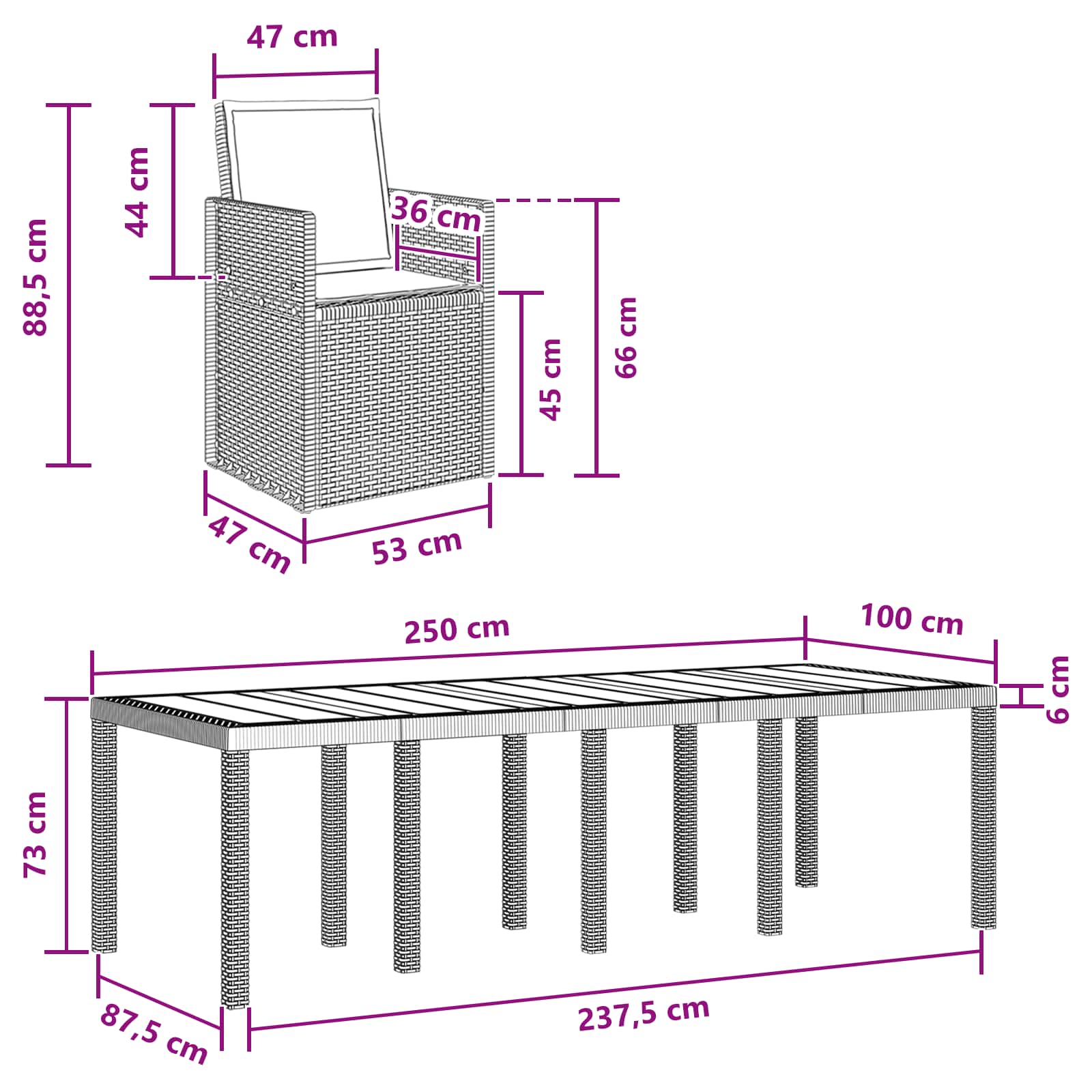 Vrtni set za objed s jastukom 9 pcs Antracit PP